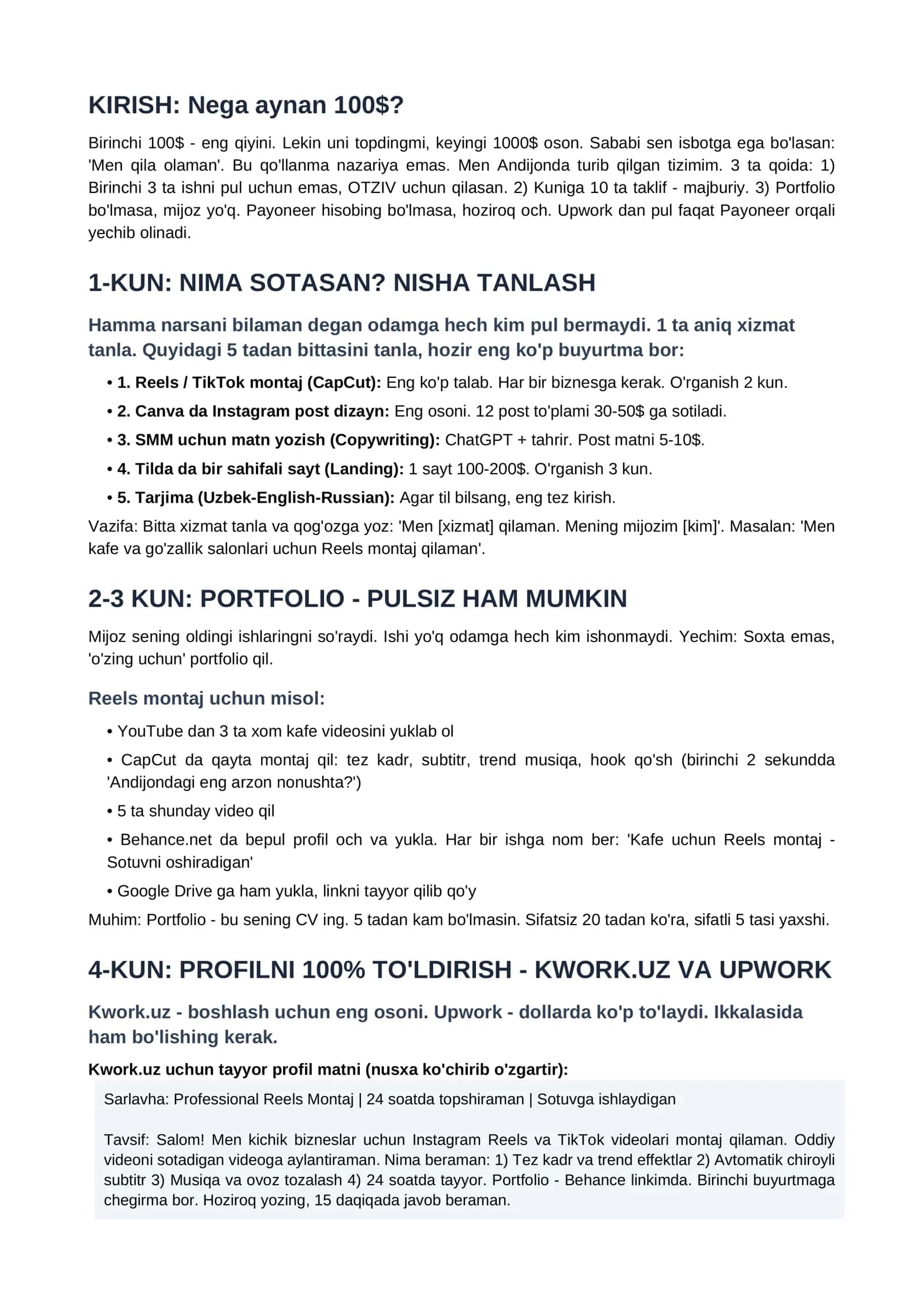 FREELANCE'DA BIRINCHI 100$ NI TOPISH 2