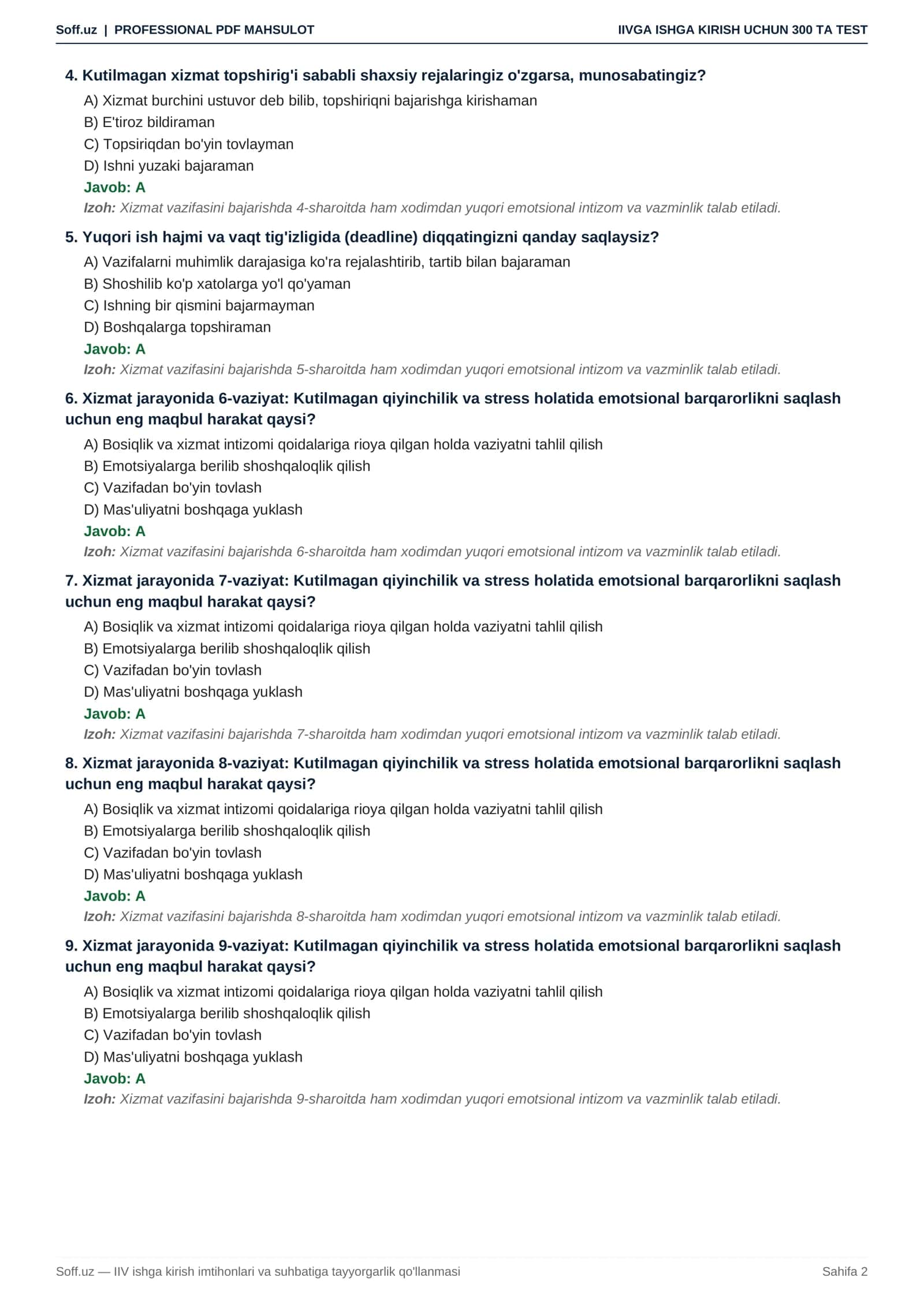 IIVga ishga kirish uchun 300 ta psixologik va mantiqiy test + suhbat savollari 2