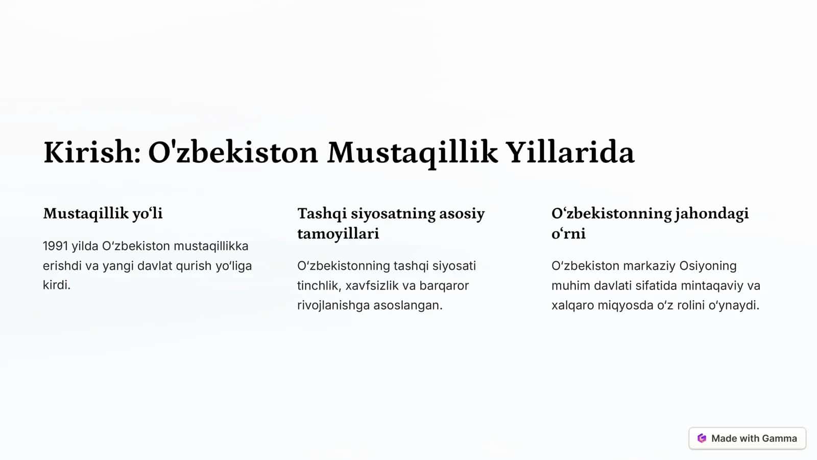 O‘zbekiston va Jahon Hamjamiyati 2