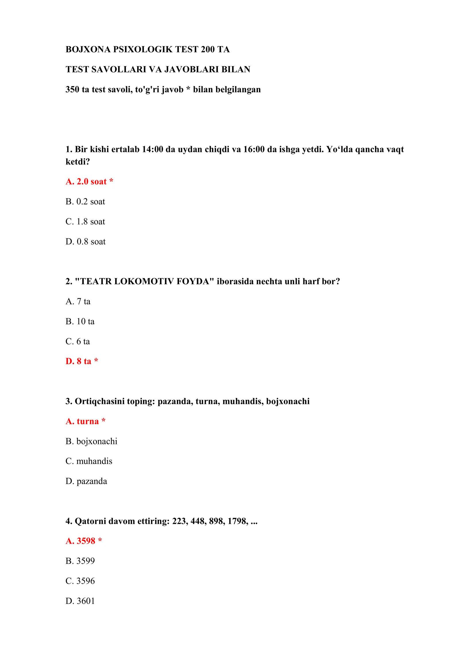 BOJXONA PSIXOLOGIK TEST 200 TA 2