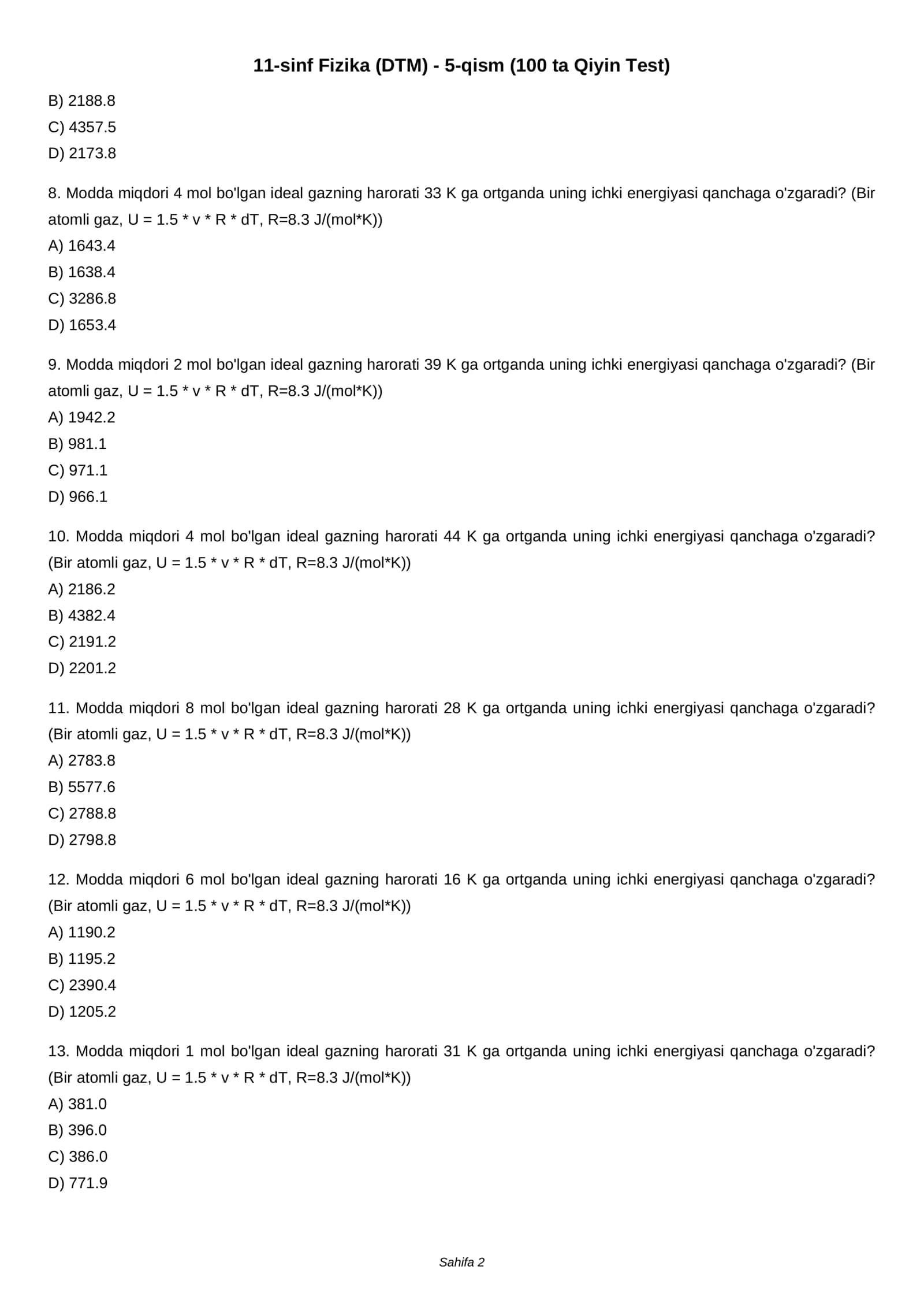 11-sinf Fizika (DTM) - 5-qism (100 ta Qiyin Test) 2