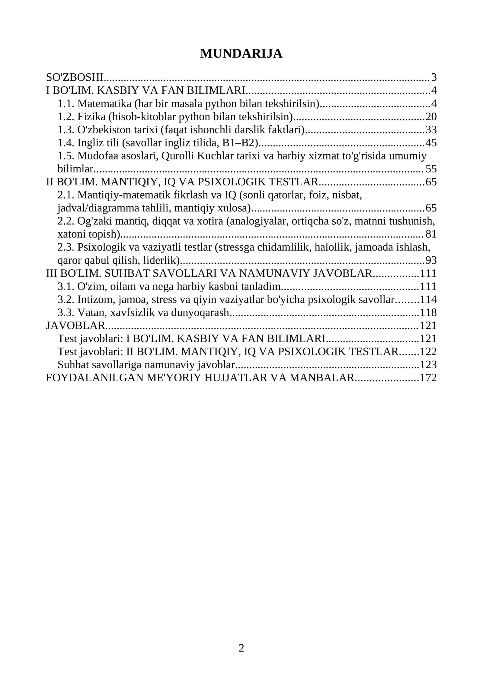 "O'zbekiston Respublikasi Ichki Ishlar akademiyasi (IIV) ga kirish uchun test va suhbat savollari. 2