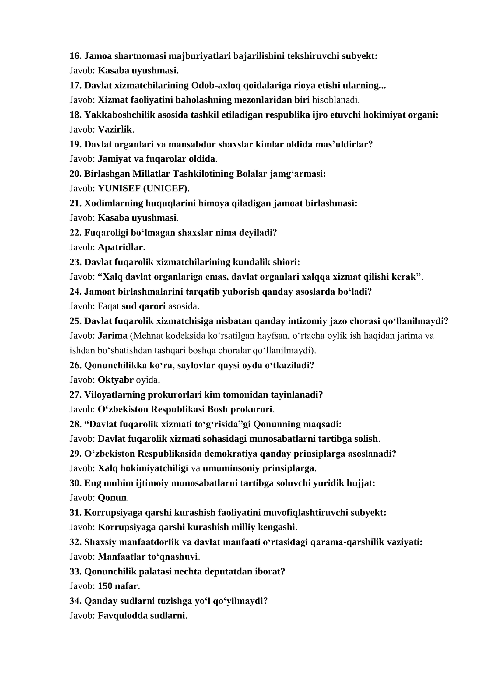ARGOS TEST SAVOLLARI Milliy qonunchilik (Javoblari bilan) 2