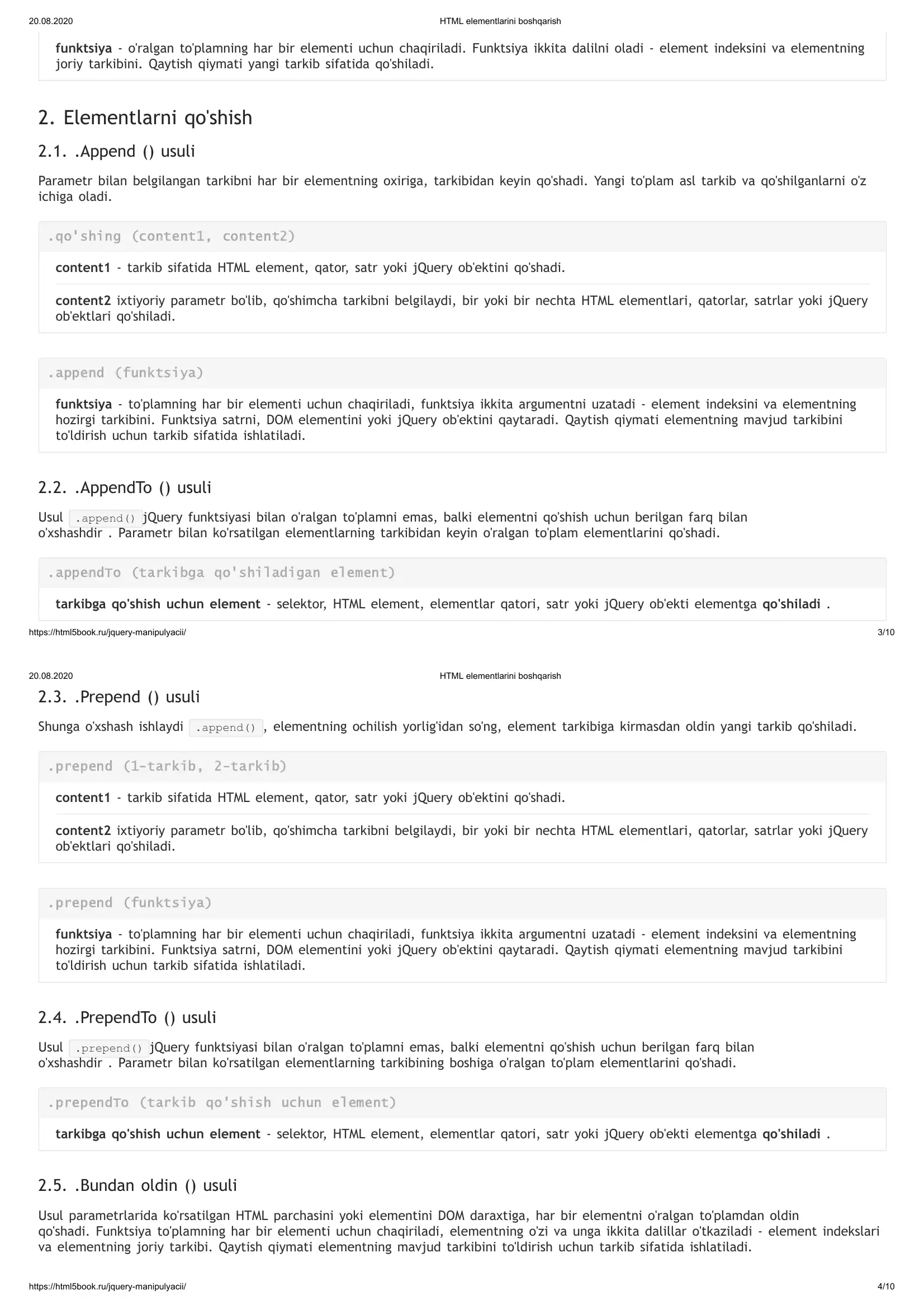HTML elementlarini boshqarish 2
