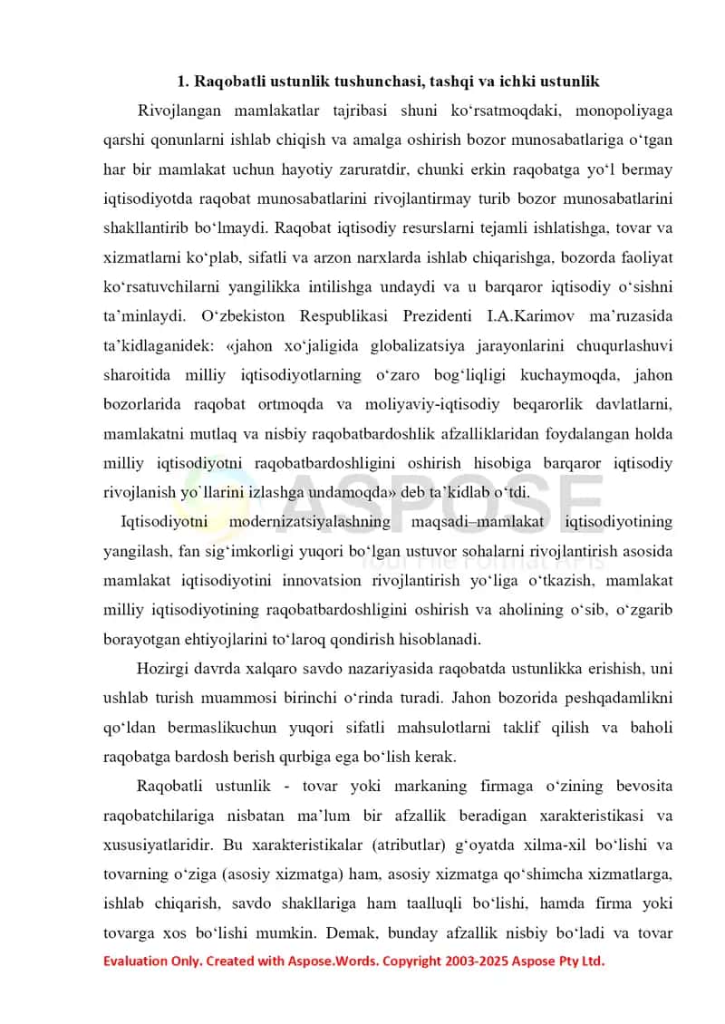 Raqobatli ustunliklar va uni egallash konsepsiyasi 2