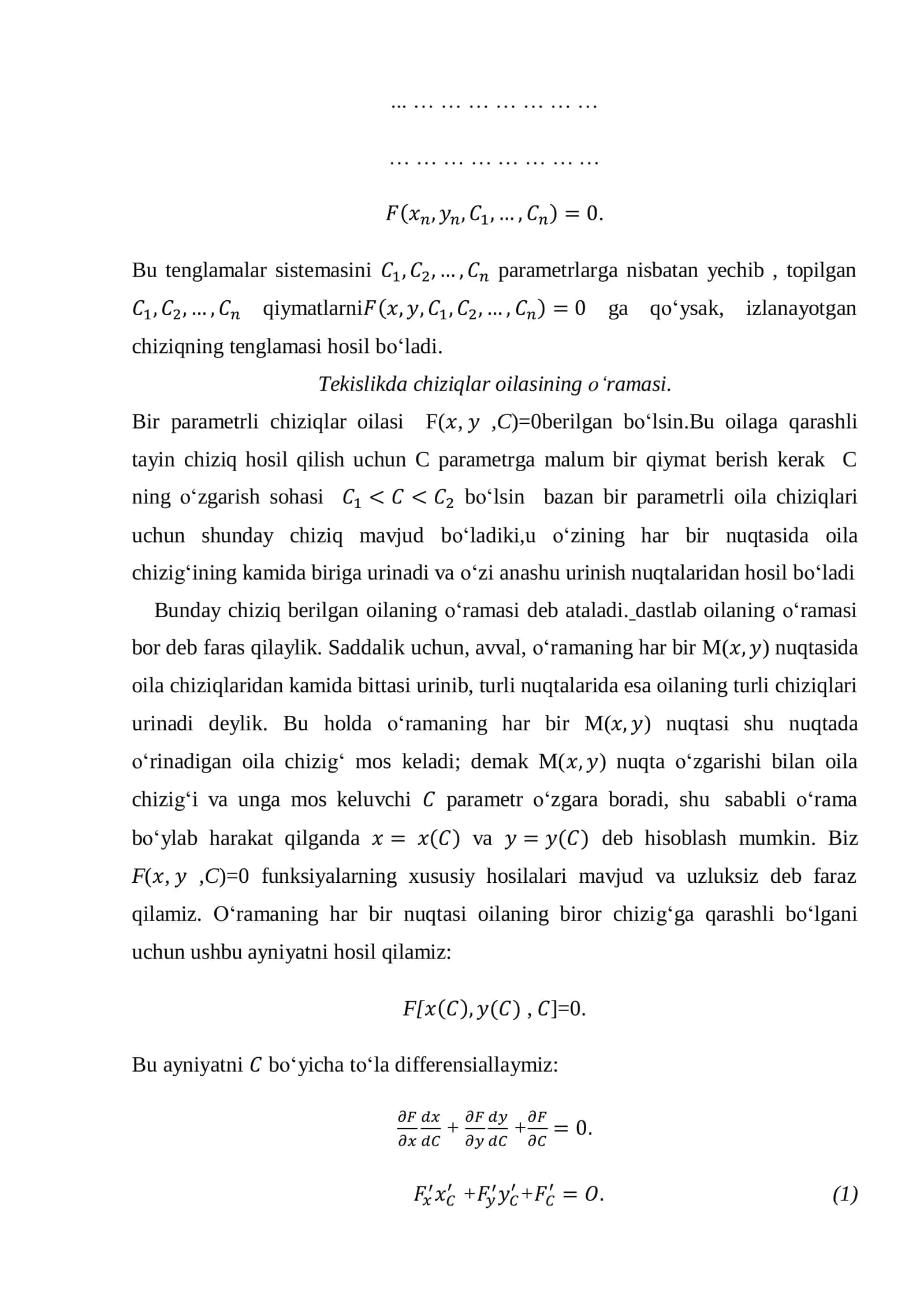 Tekis chiziqlar oilasining o’ramasi 2