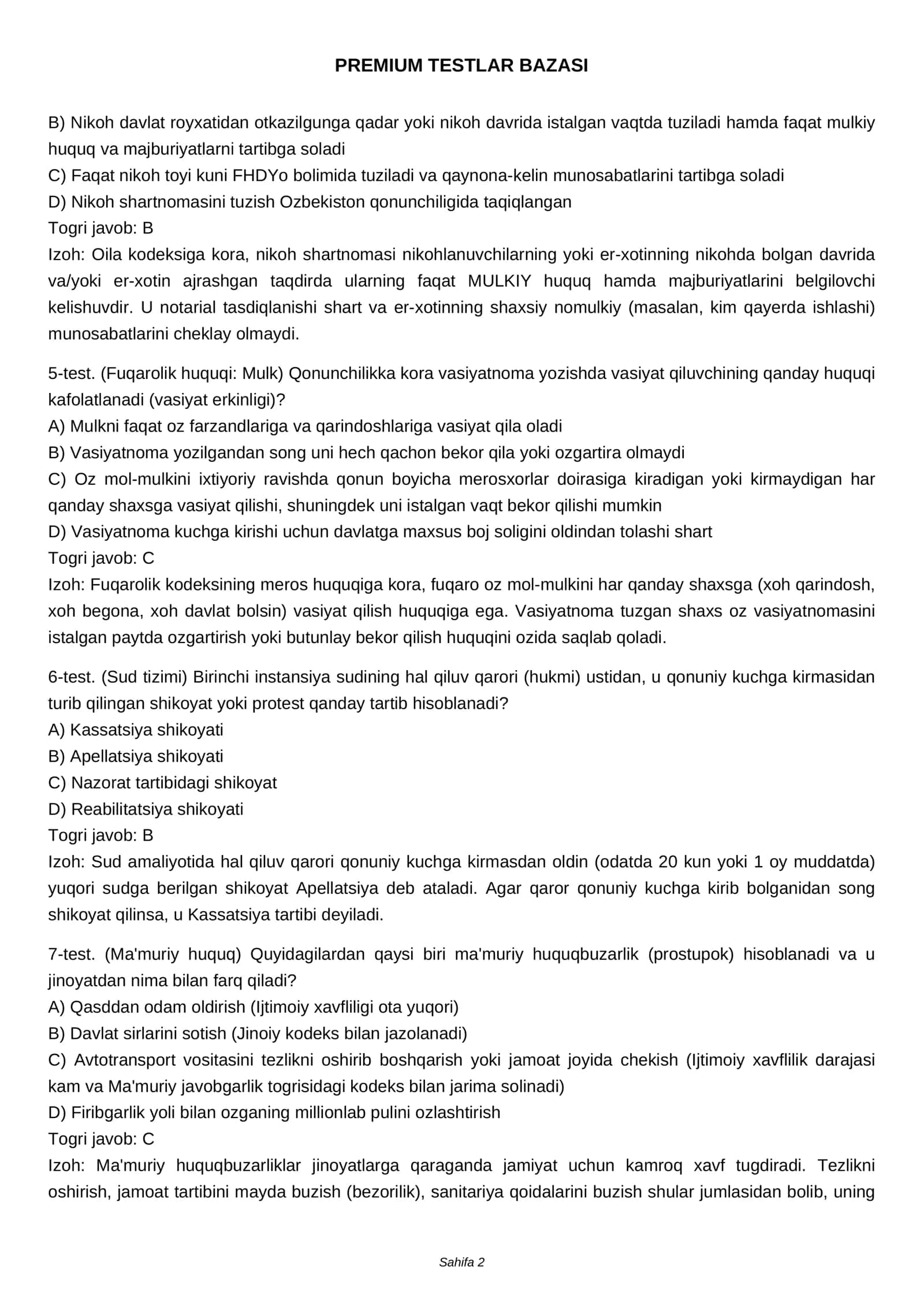 PREMIUM TESTLAR BAZASI 2