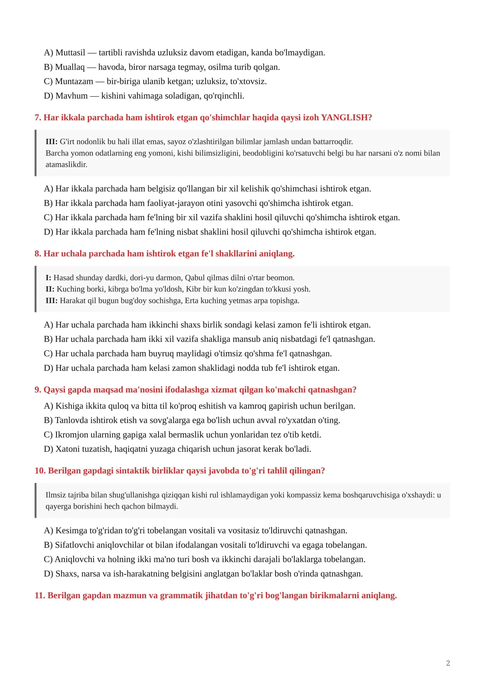ONA TILI VA ADABIYOT — TEST 2