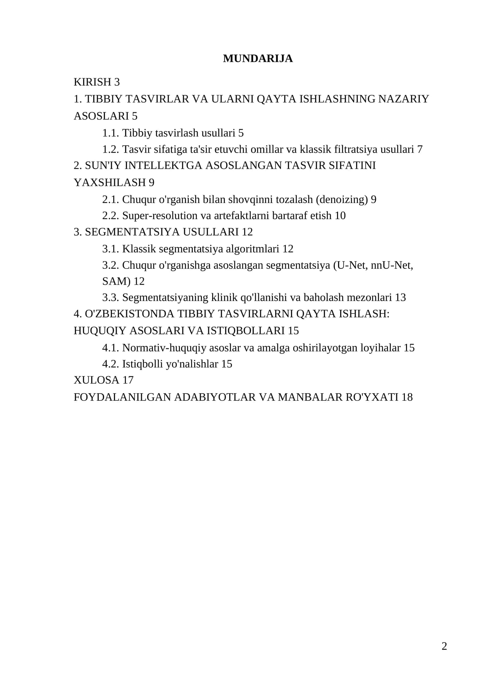 TIBBIY TASVIRLARGA ISHLOV BERISHDA FILTRATSIYA VA SEGMENTATSIYA USULLARINING QO'LLANILISHI 2