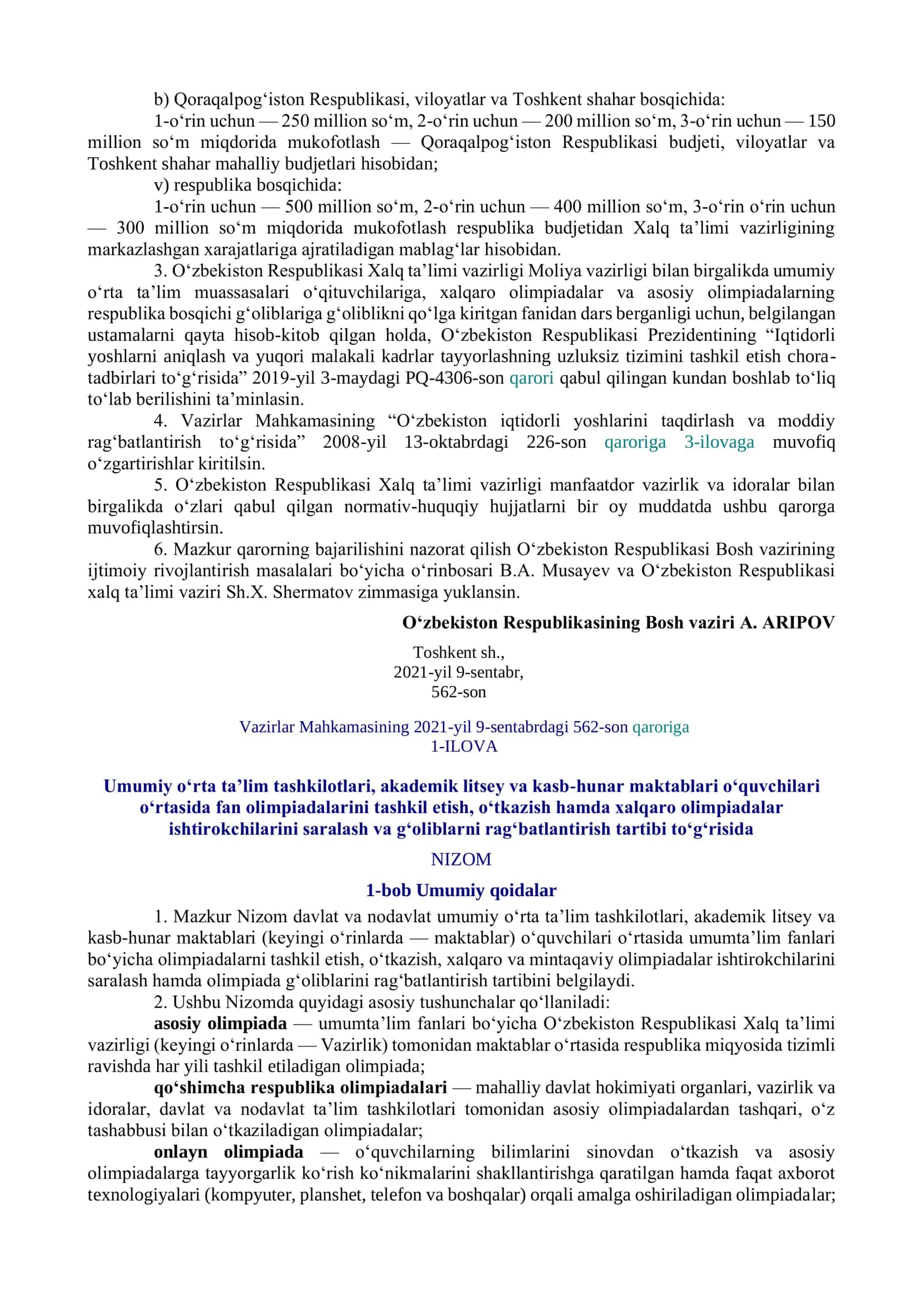 Fan Olimpiadalarini O‘tkazish Tizimini 2