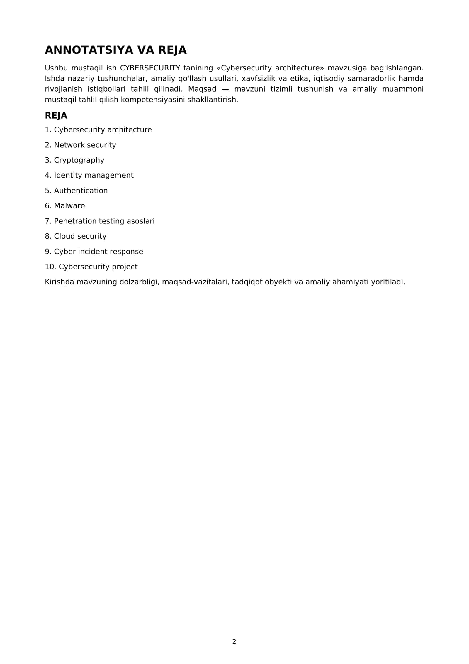 Cybersecurity architecture 2