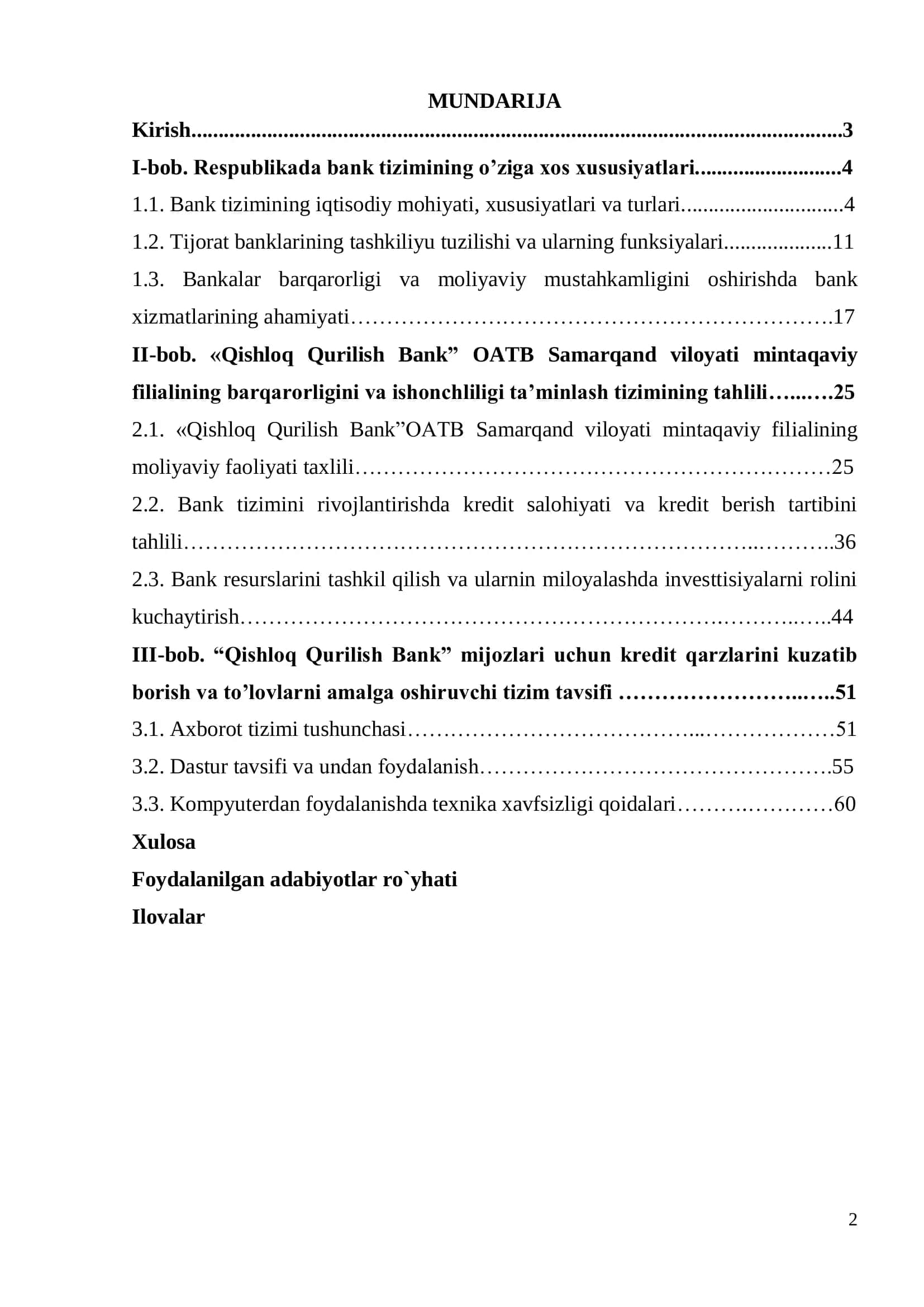 Qishloq qurilish bank mijozlari uchun kredit qarzlarini kuzatib borish va to'lovlarini amalga oshiruvchi tizimini ishlab chiqish 2