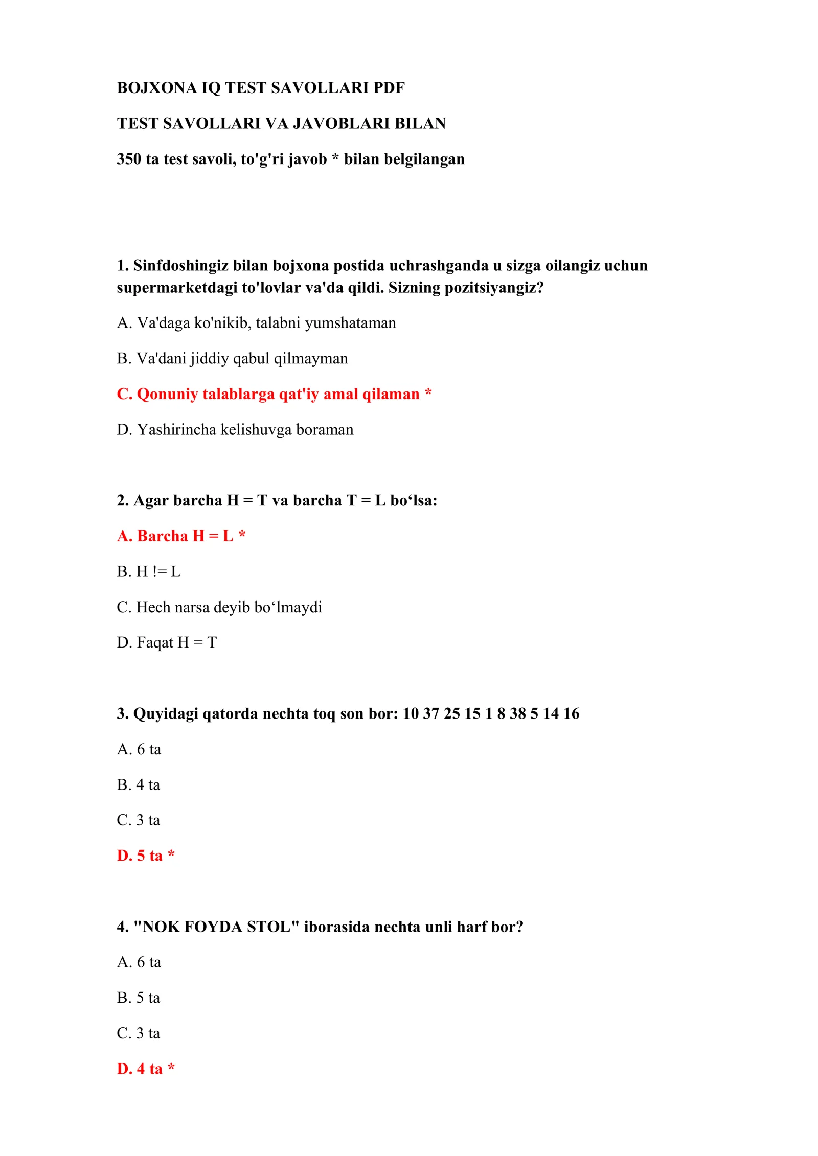 BOJXONA IQ TEST SAVOLLARI PDF 2