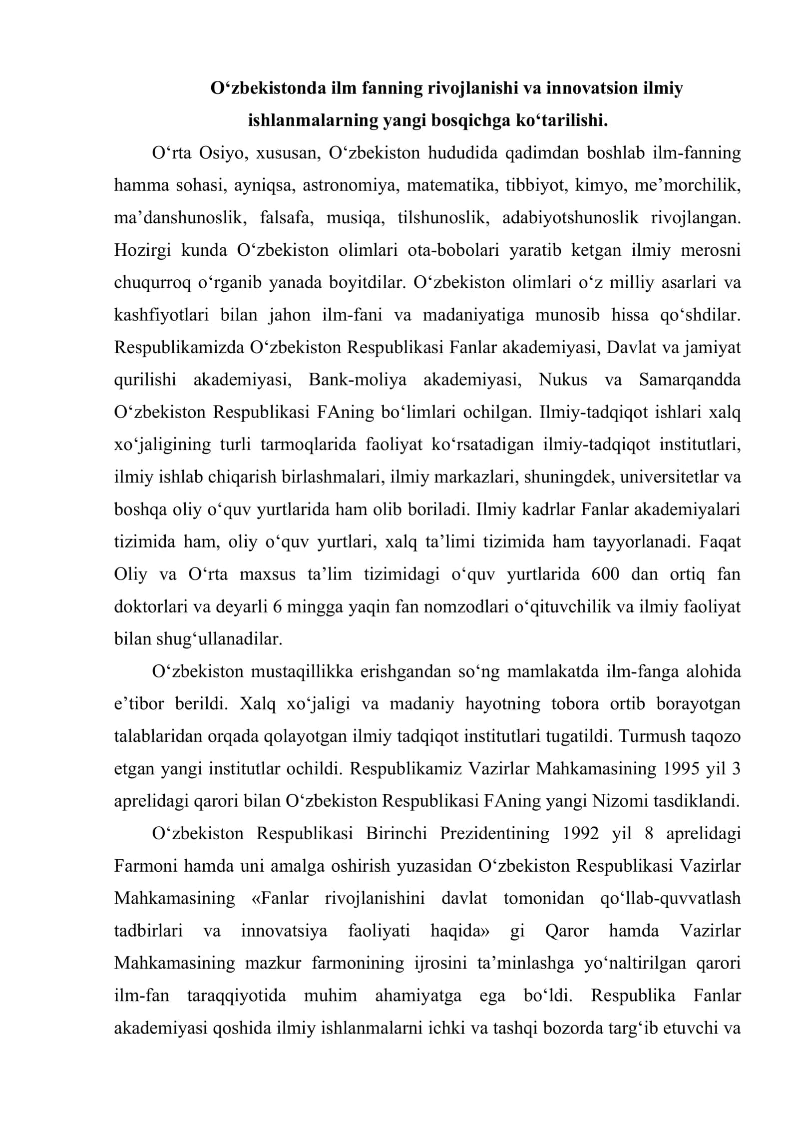 Mustaqillik yillarida fan va madaniyatning rivojlanishi 2