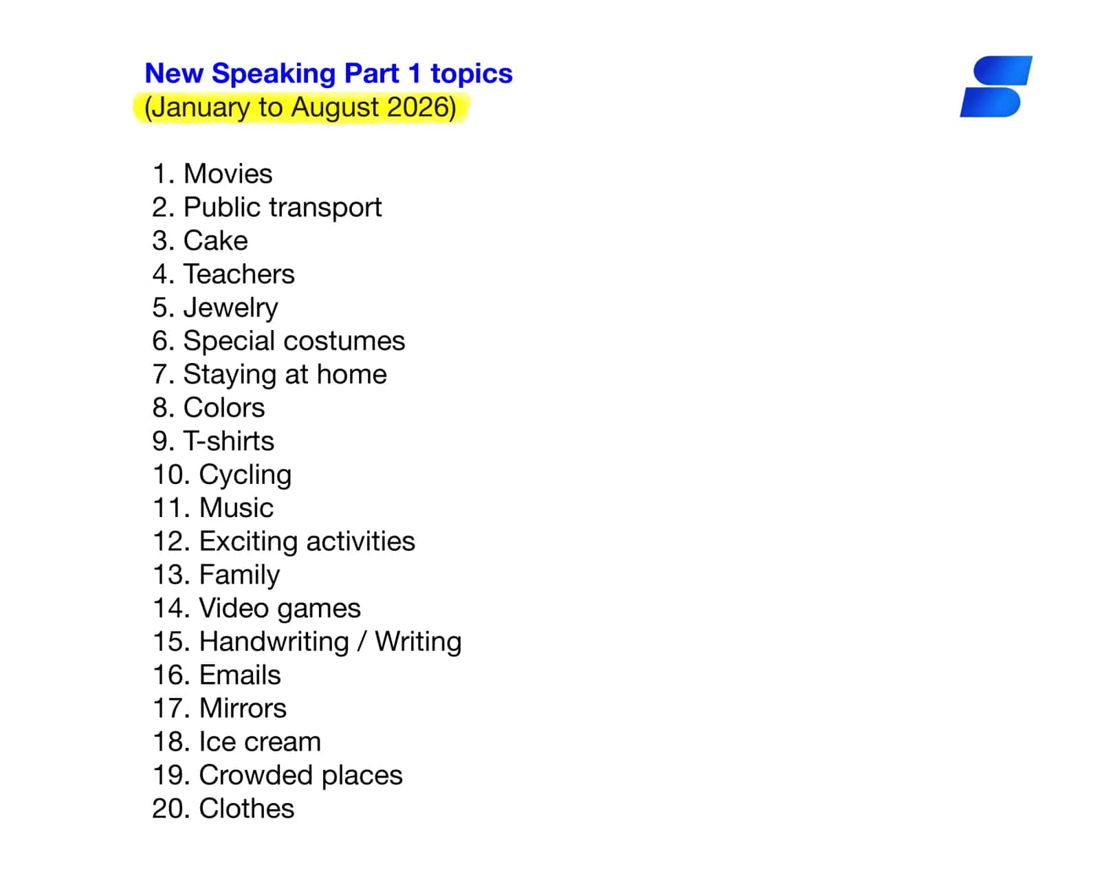 Mavzu: IELTS imtihonida tushadigan yangi Speaking Part 1 mavzulari (2026) 2