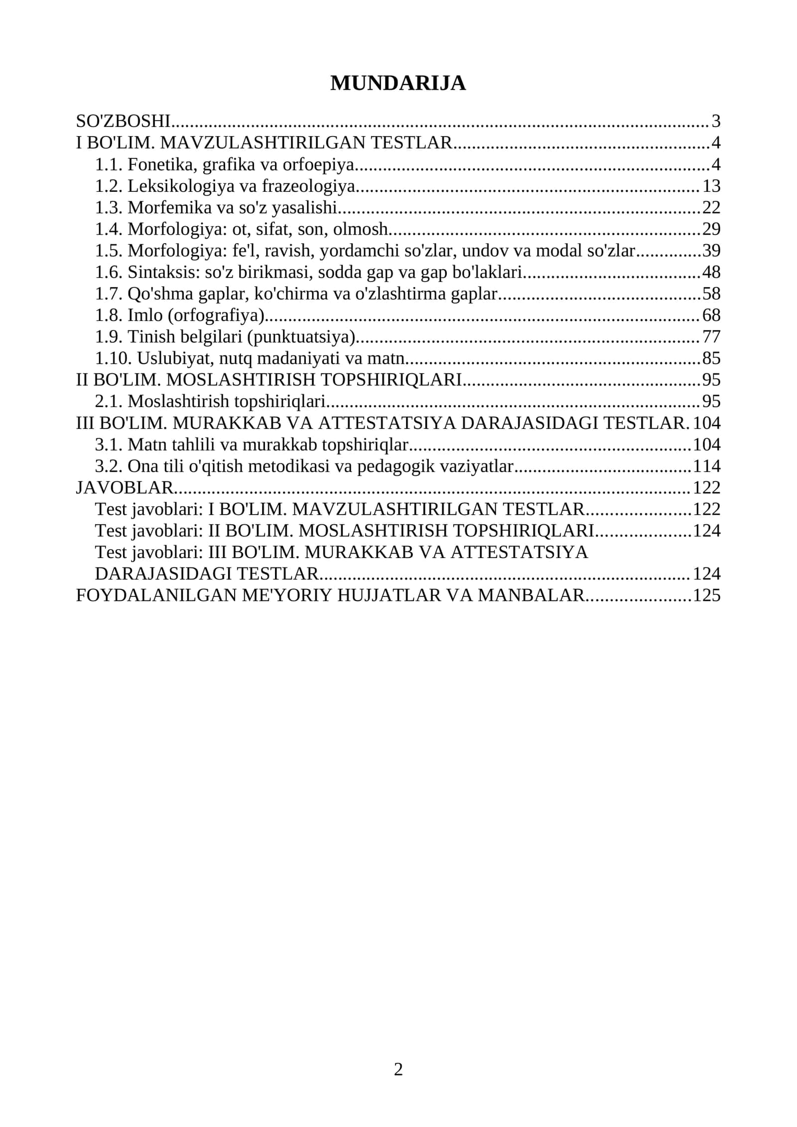 Ona tili fanidan Milliy sertifikat va Attestatsiya savollari va testlari 1000 ta saralangan. 2