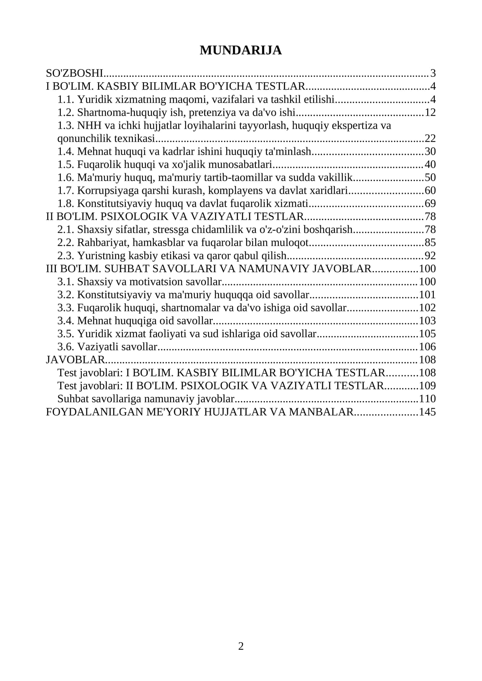 Yuridik xizmat xodimi suhbat savollari va javoblari 1000 ta savol va javoblar 2