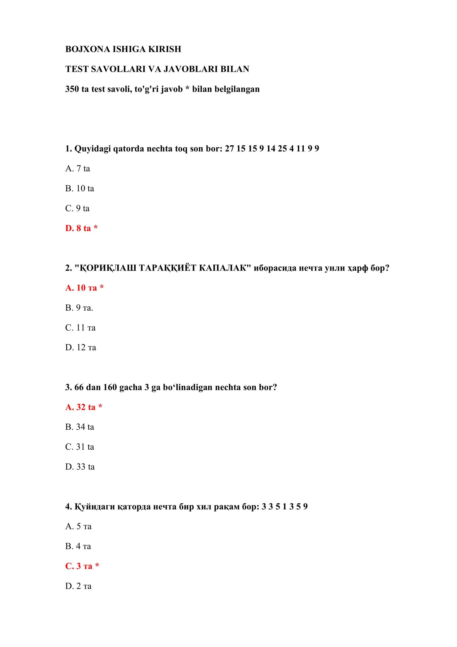 BOJXONA ISHIGA KIRISH TEST SAVOLLARI VA JAVOBLARI BILAN 2