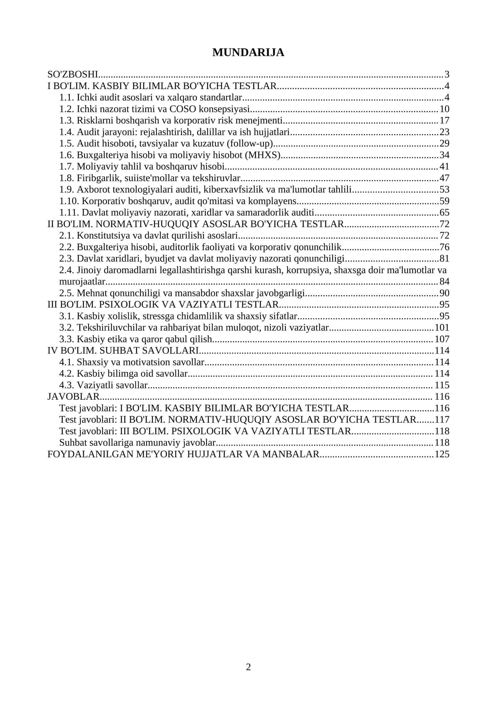 Ichki Audit lavozimiga ishga kirish uchun suhbat savollari. 1000 ta test va savollar-javoblari bilan 2