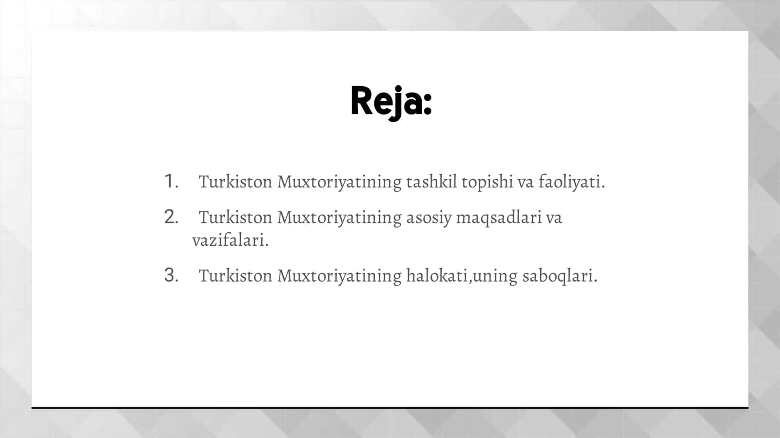 Turkiston Muxtoriyati– milliy demokratik davlatchilikning dastlabki tajribasi. 2