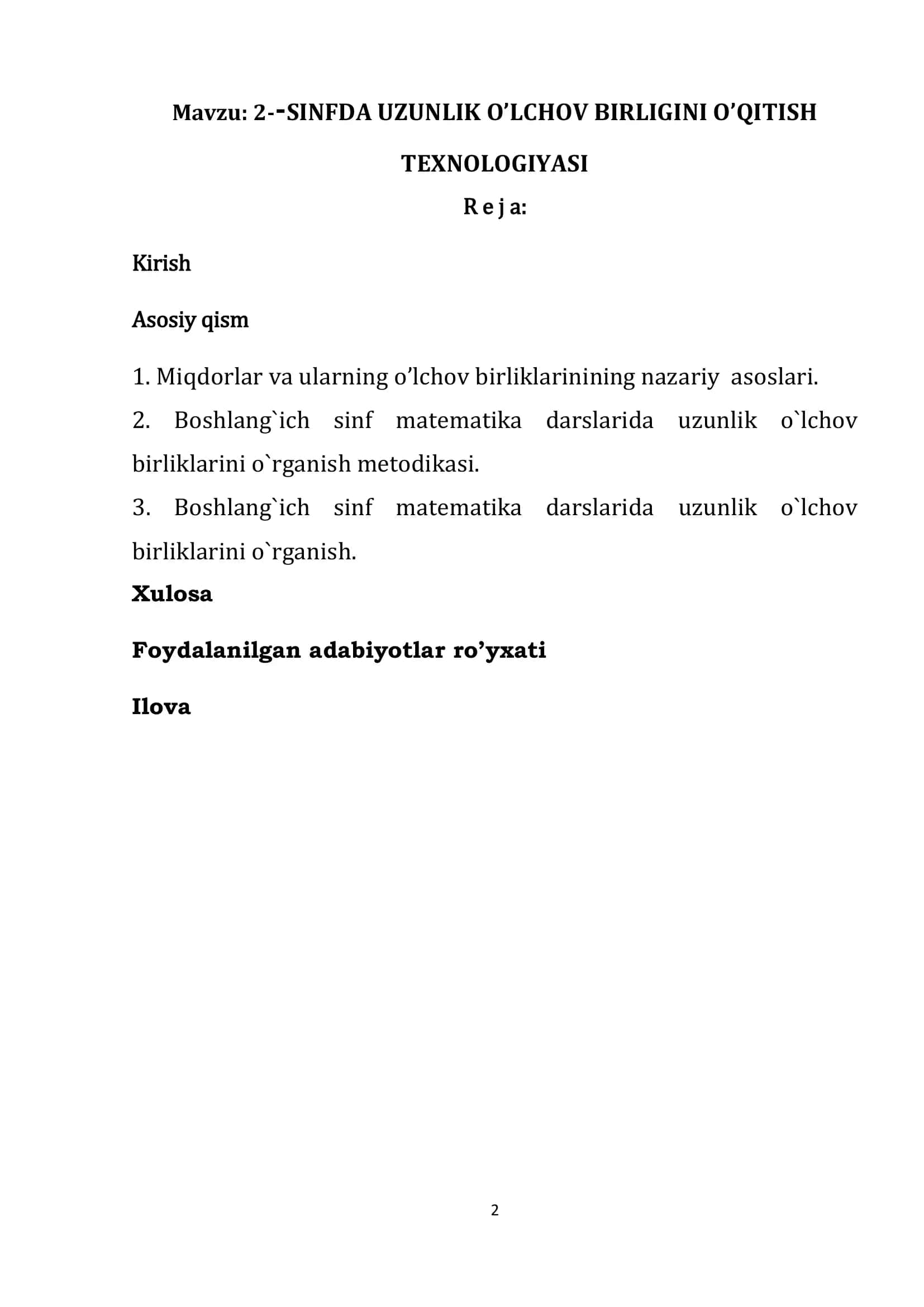 2-sinfda uzunlik o'lchov birligini o'qitish texnologiyasi 2
