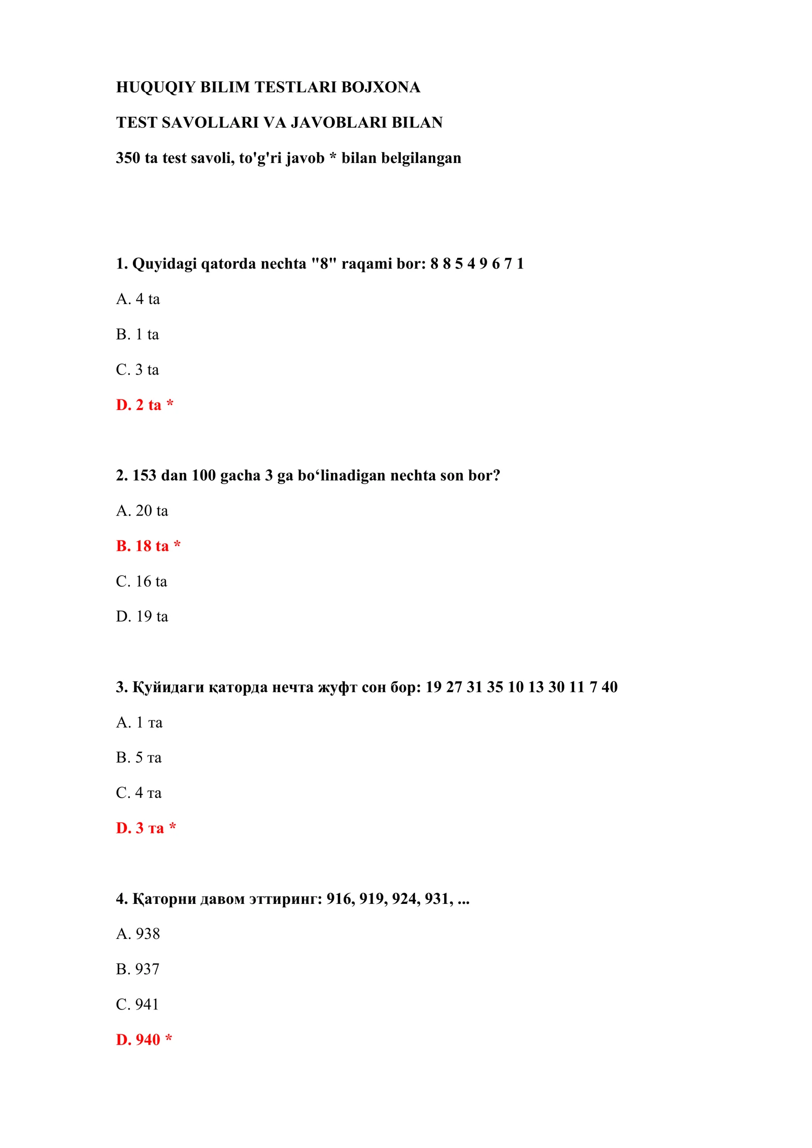 HUQUQIY BILIM TESTLARI BOJXONA 2