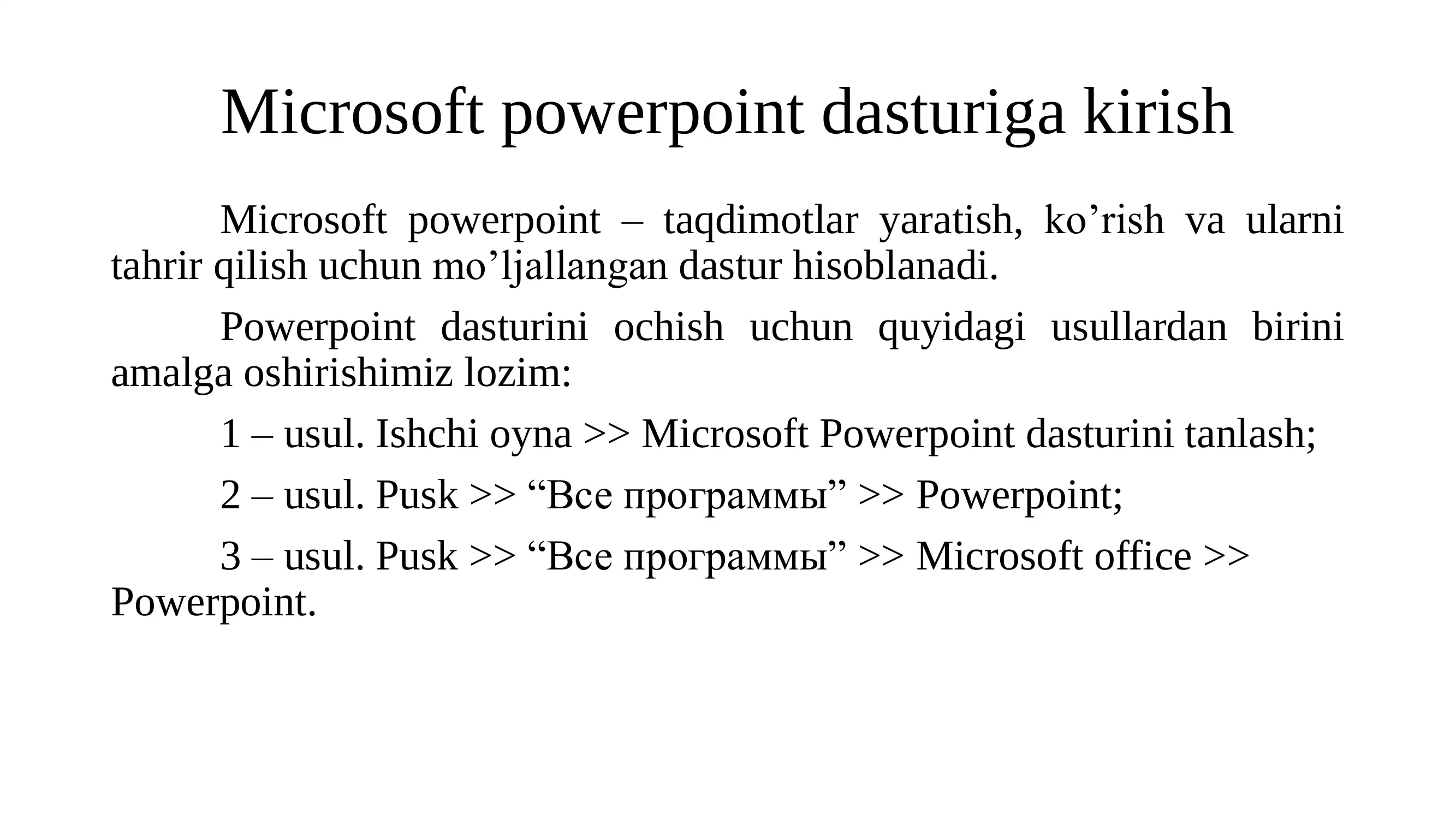 Microsoft Powerpoint bilan ishlash 2