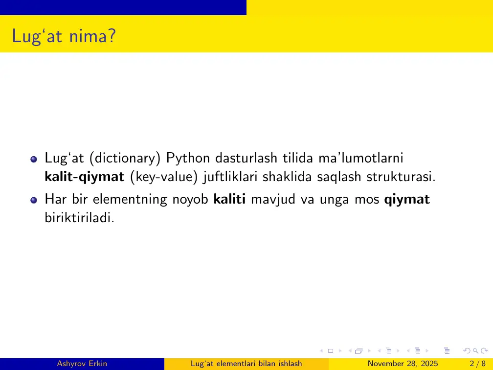 Lug‘at elementlari bilan ishlash 2