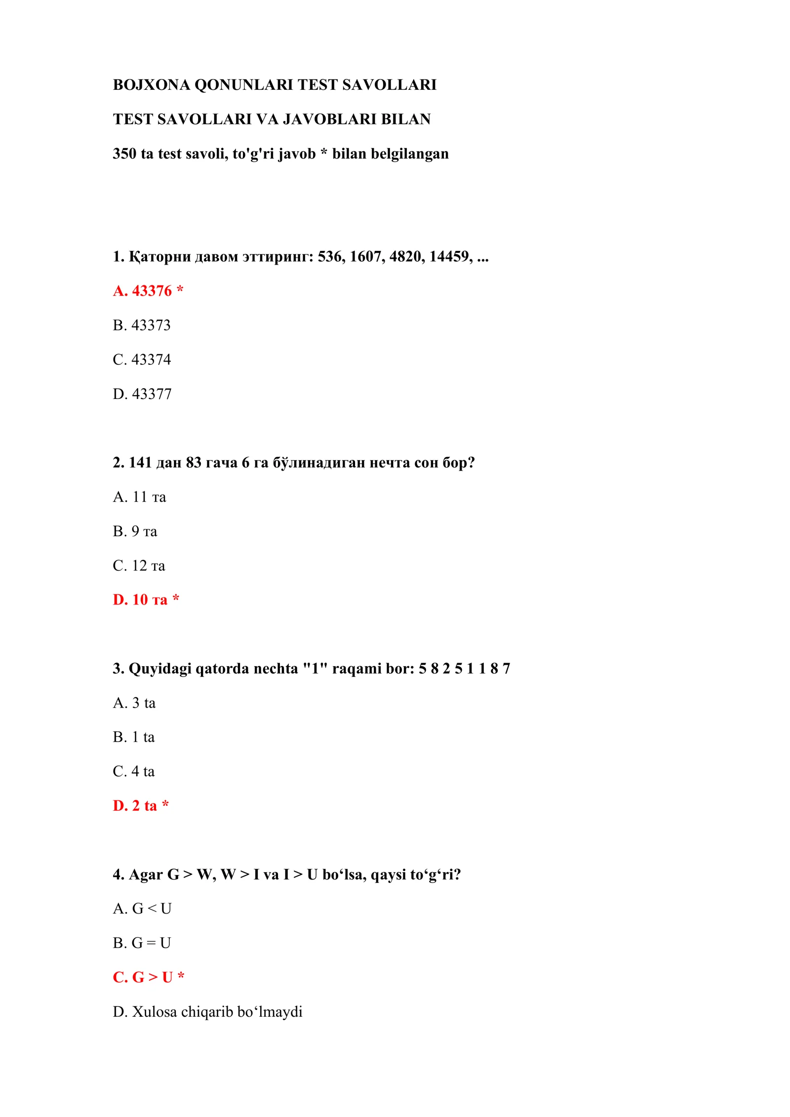 BOJXONA QONUNLARI TEST SAVOLLARI 2