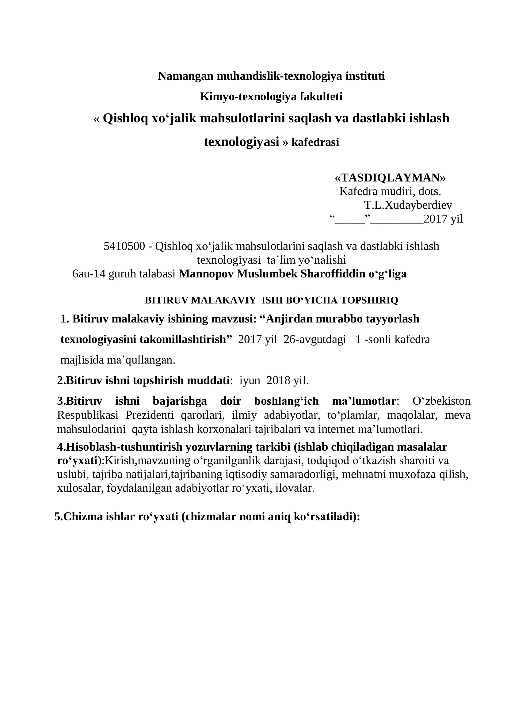 Qishloq xo‘jalik mahsulotlarini saqlash va dastlabki ishlash texnologiyasi ta’lim yo‘nalishi 2