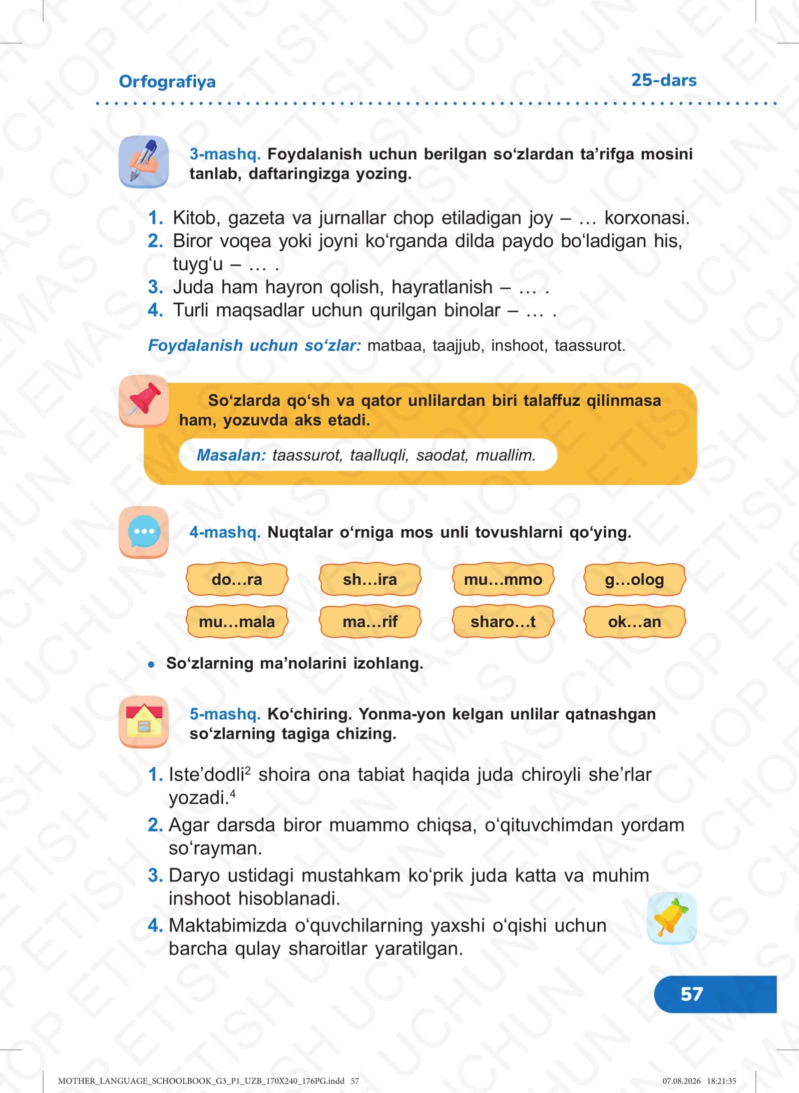 Qo‘sh va qator unlili so‘zlarning talaffuzi va imlosi 2