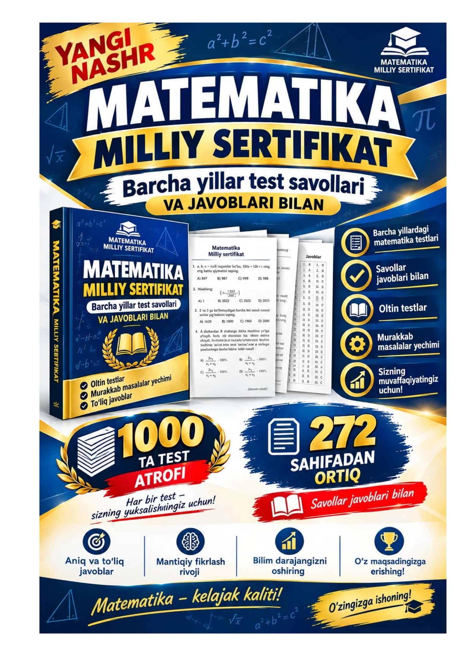 Matematika milliy sertifikat YANGI NASHR savollari javoblari bilan 2