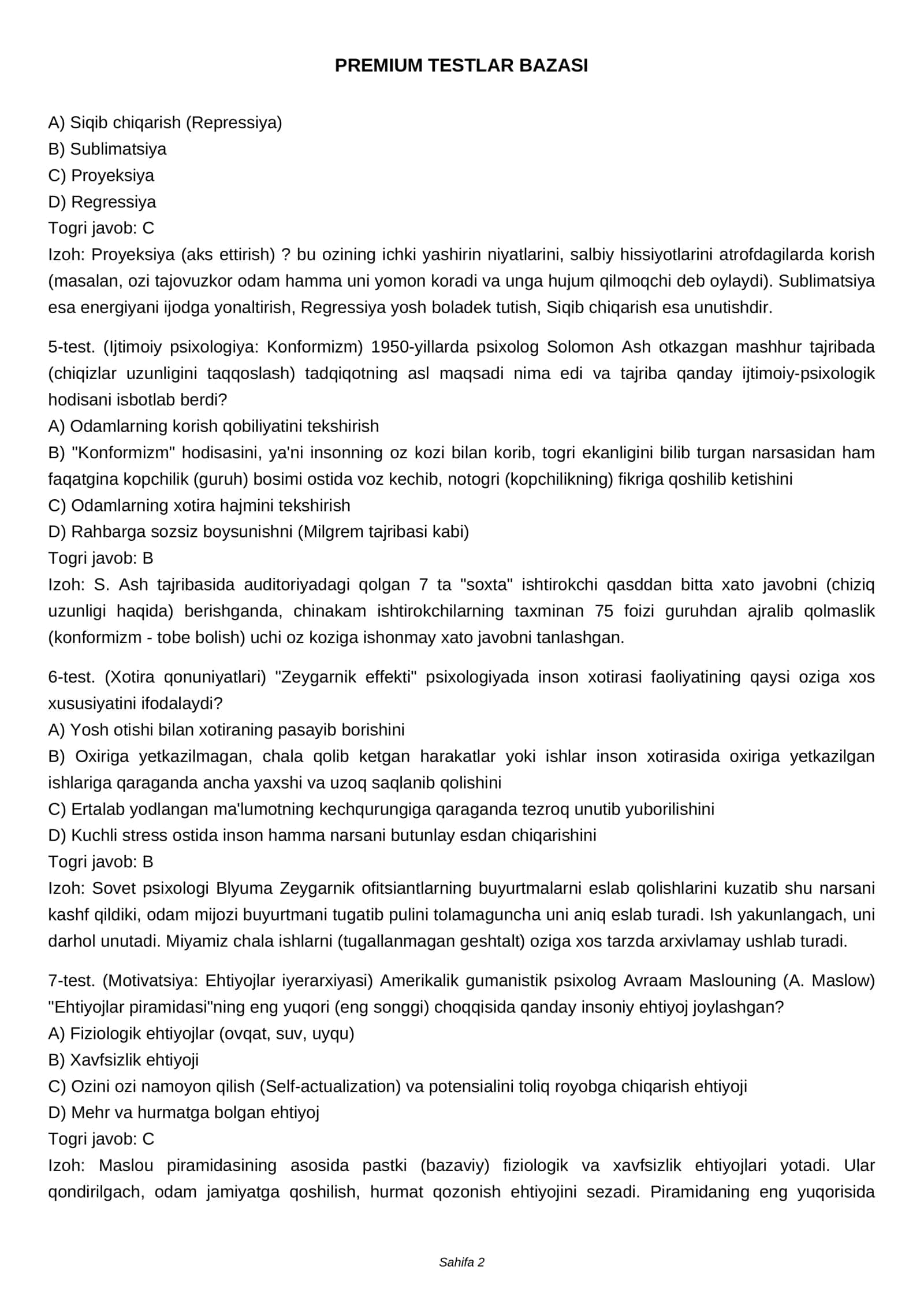 PREMIUM TESTLAR BAZASI 2
