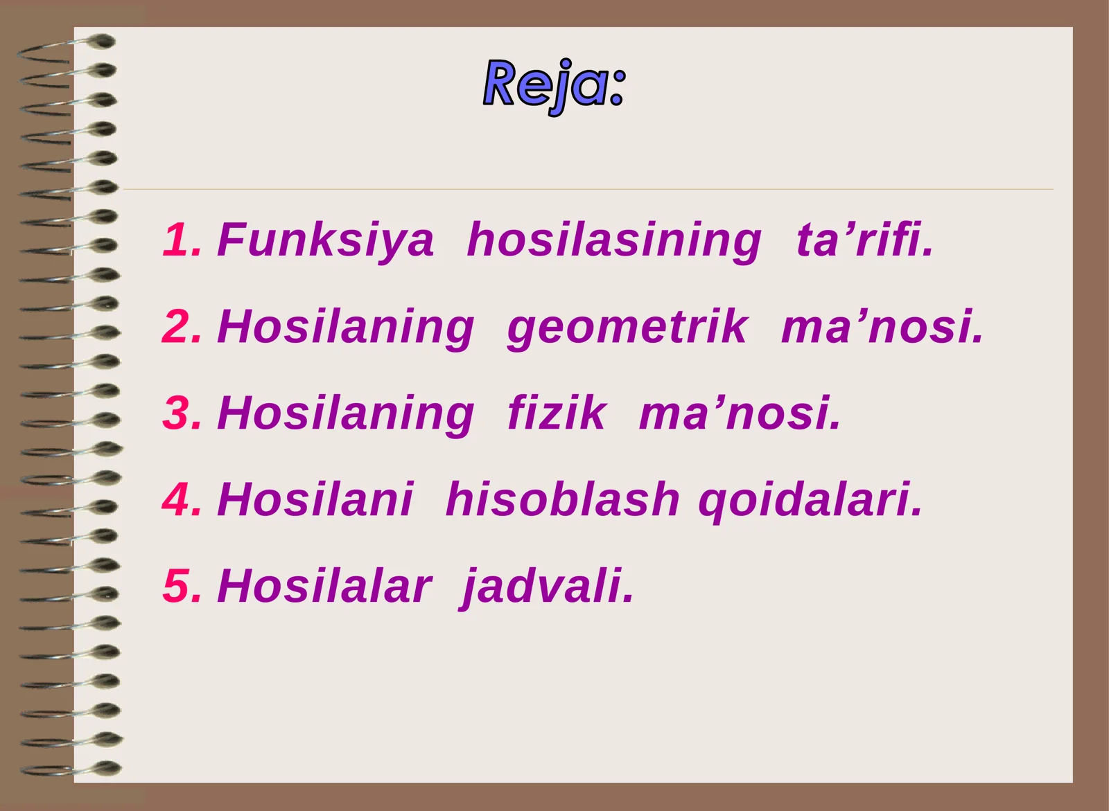 Funksiya hosilasining ta’rifi 2
