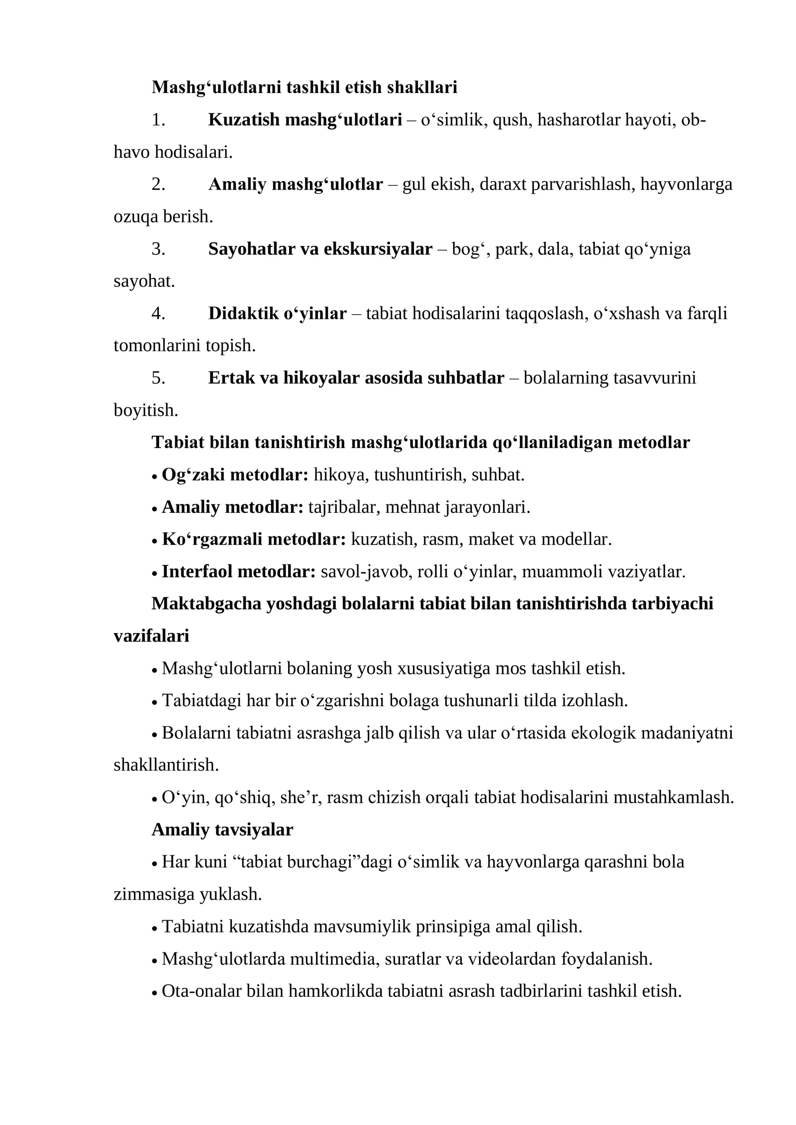 Maktabgacha yoshdagi bolalarni tabiat bilan tanishtirish mashg‘ulotlarida talim-tarbiyaviy ishlarni tashkil etish 2