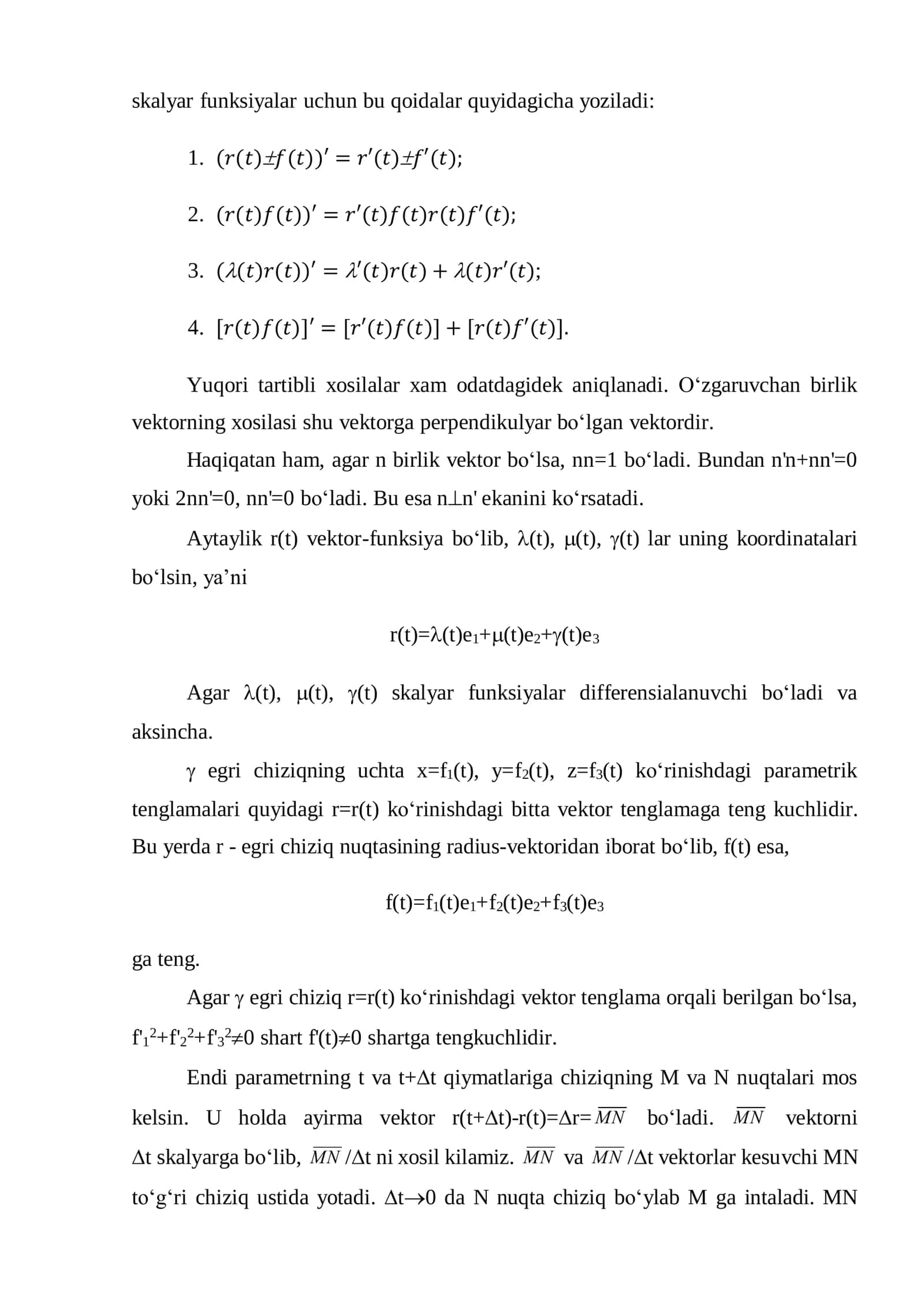 Skalyar argumentli vektor-funksiya 2