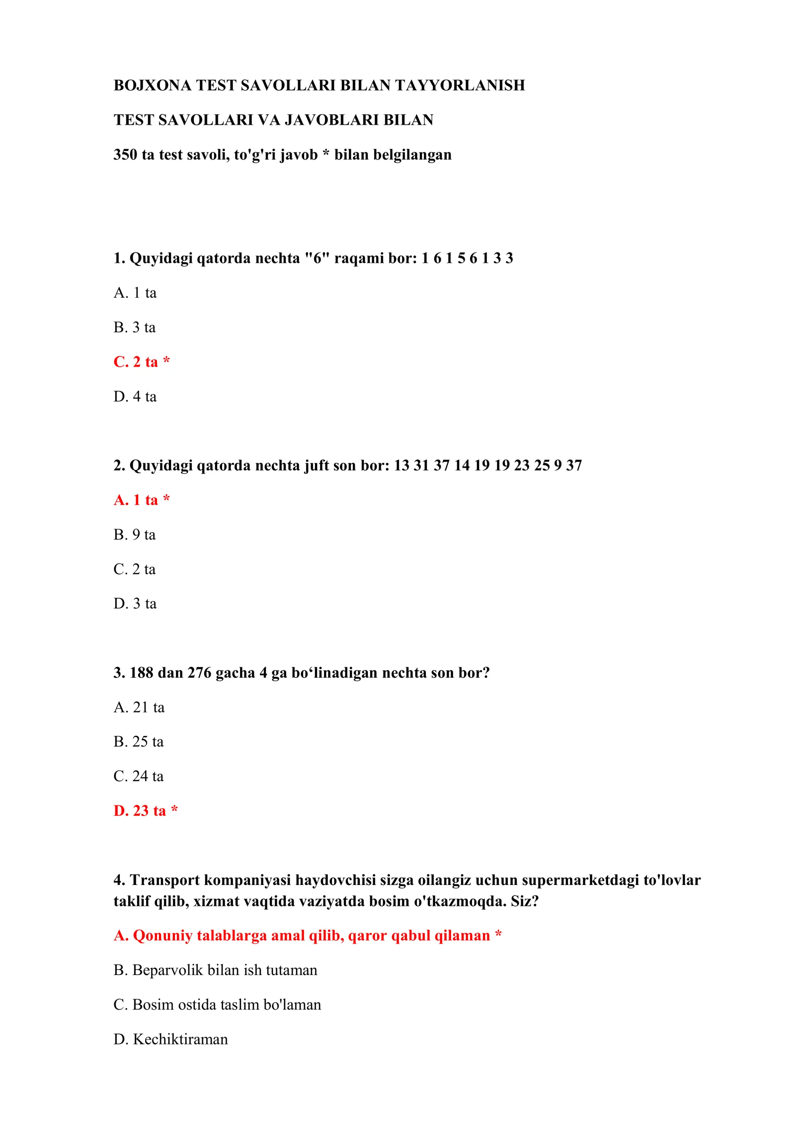 BOJXONA TEST SAVOLLARI BILAN TAYYORLANISH 2