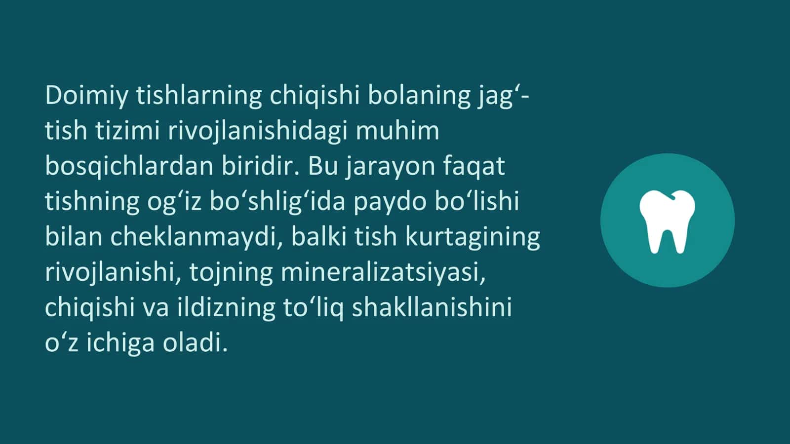 Bolalarda doimiy tishlarning chiqishi va ildizlarining shakllanish muddatlari 2
