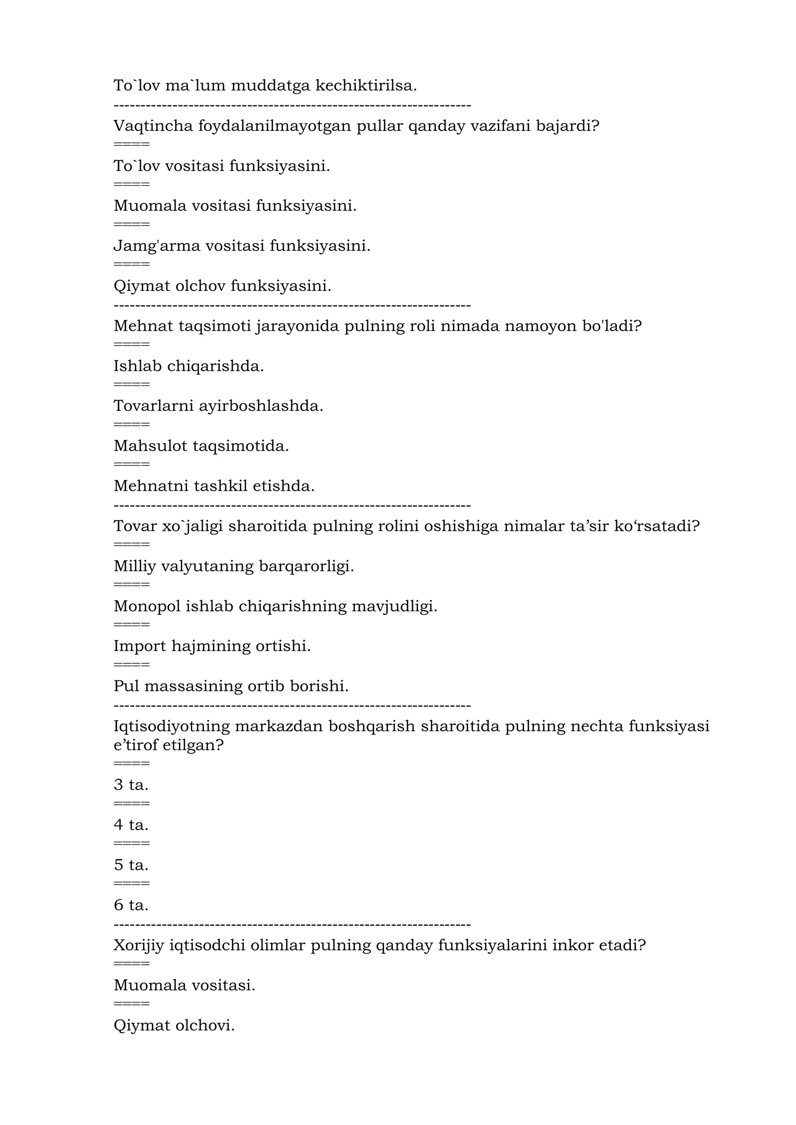 BANK ISHI AUDIT FANIDAN TEST SAVOLLARI 2026 YIL 2