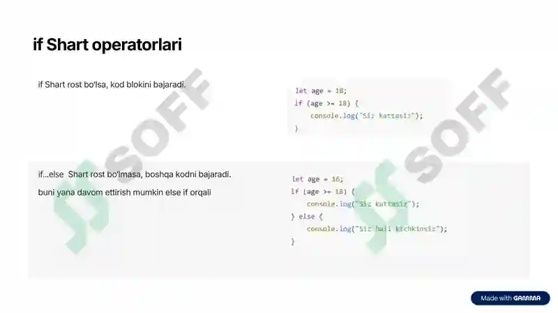 JavaScriptda Shart operatorlari va sikllar 2
