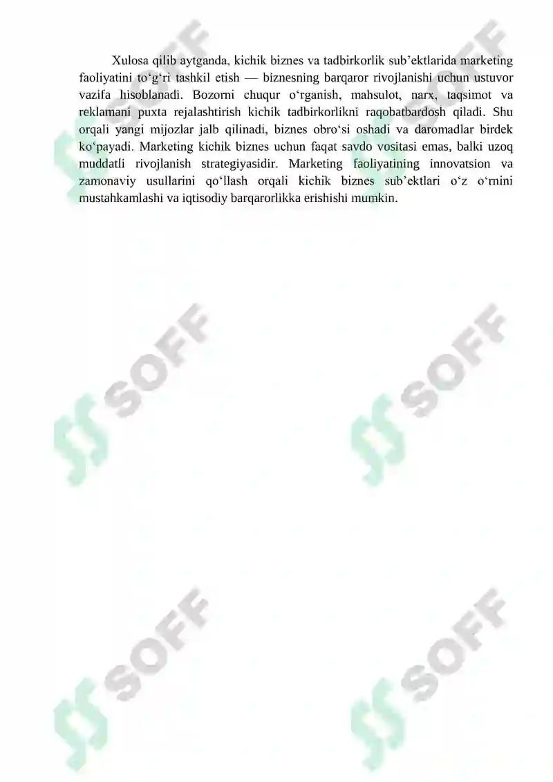 Esse. Kichik biznes va tadbirkorlik subʼektlarida marketing faoliyatini tashkil etish. 2
