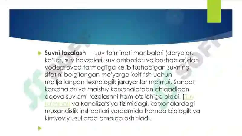 Ichimlik suvini sifatini yaxshilashdagi asosiy usullar 2