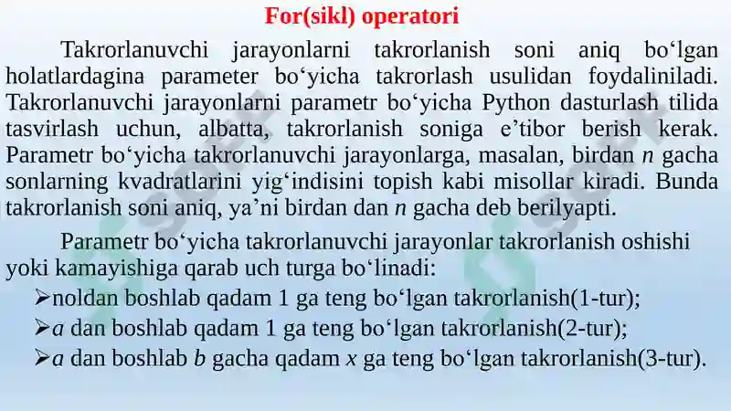 Parametrli sikl operatorlari 2