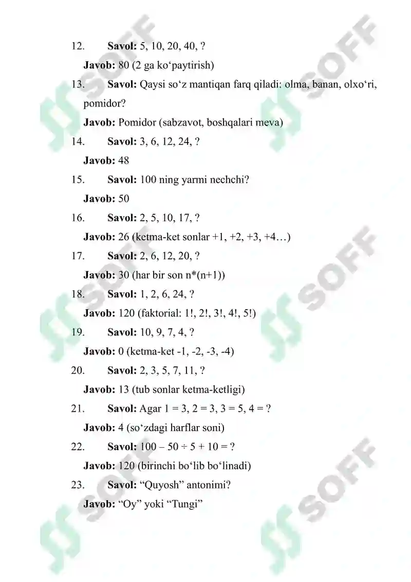 ARGOS IQ TEST JAVOBLARI YANGI 2