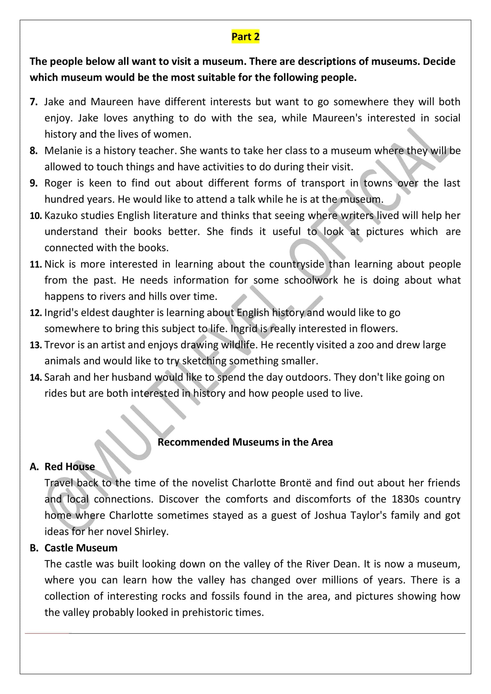 Reading Test Part 1 2