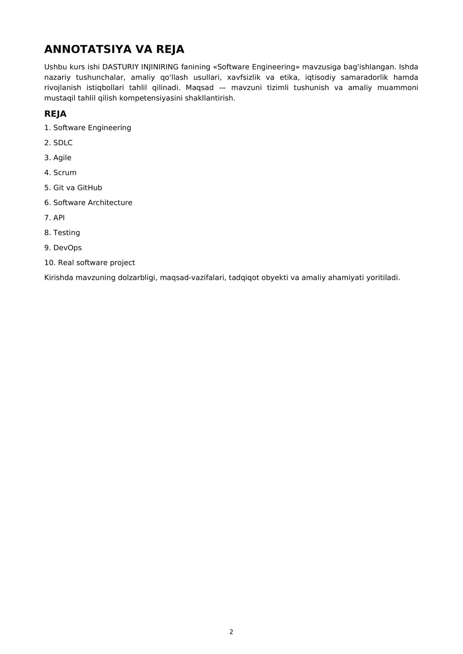 Software Engineering Course 2