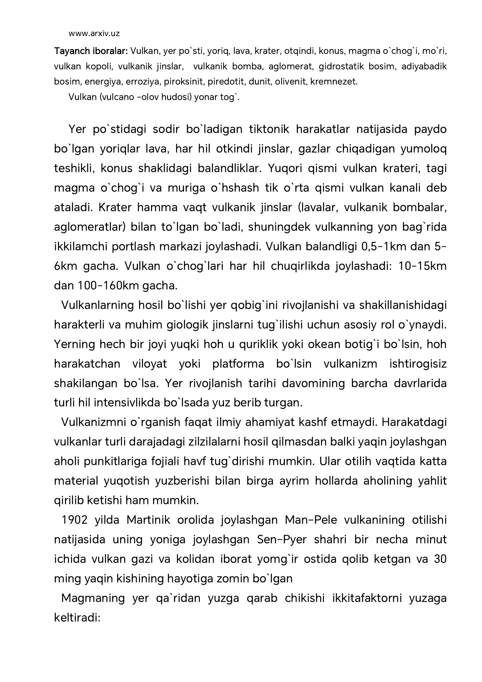 Effuziv magmatizm. Vulkanizm metamorfizm va metamorfik tog jinslari yer kobigida sodir buladigan tektonik harakatlar 2