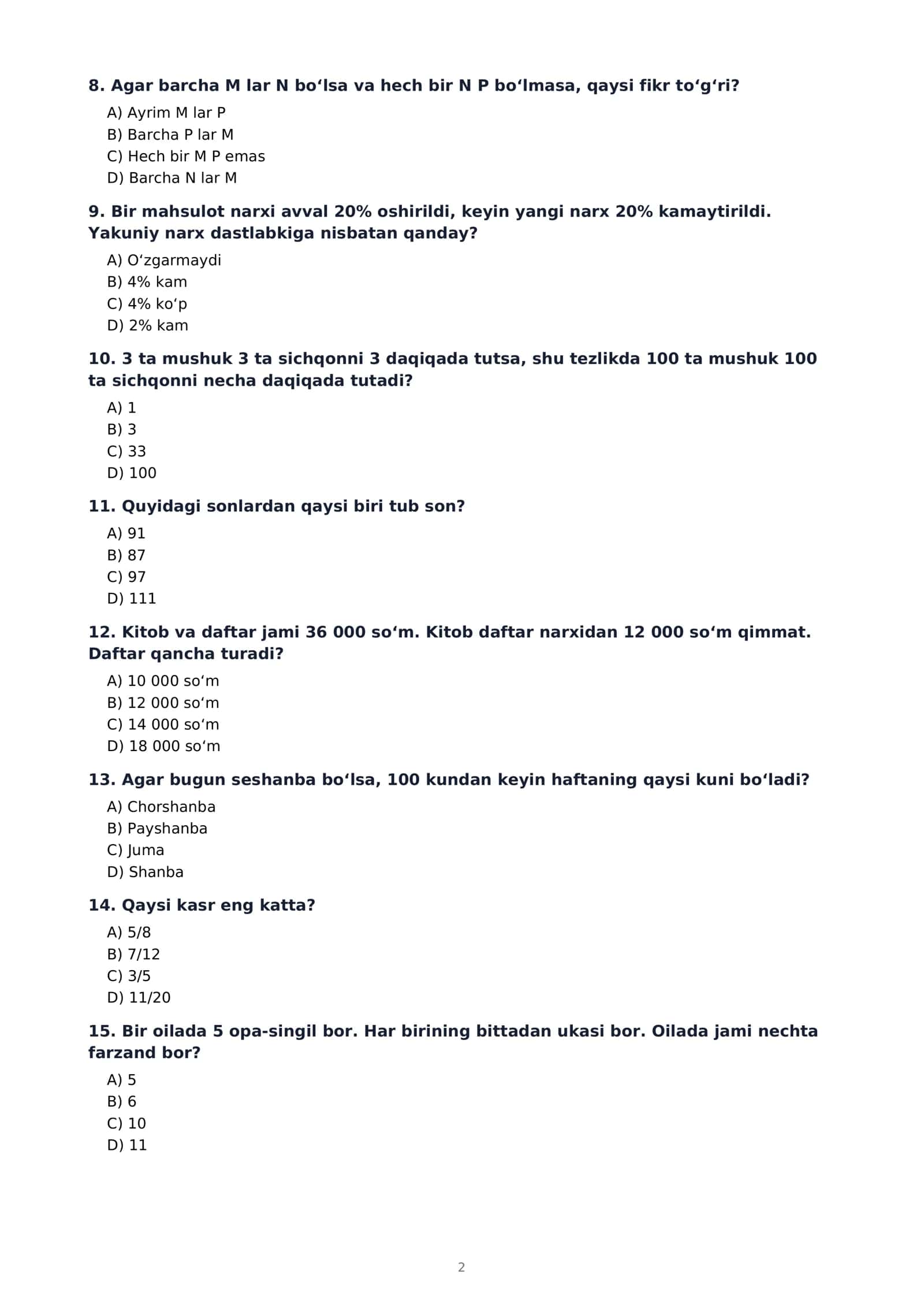 20 ta qiziqarli va murakkab mantiqiy test — PDF 2