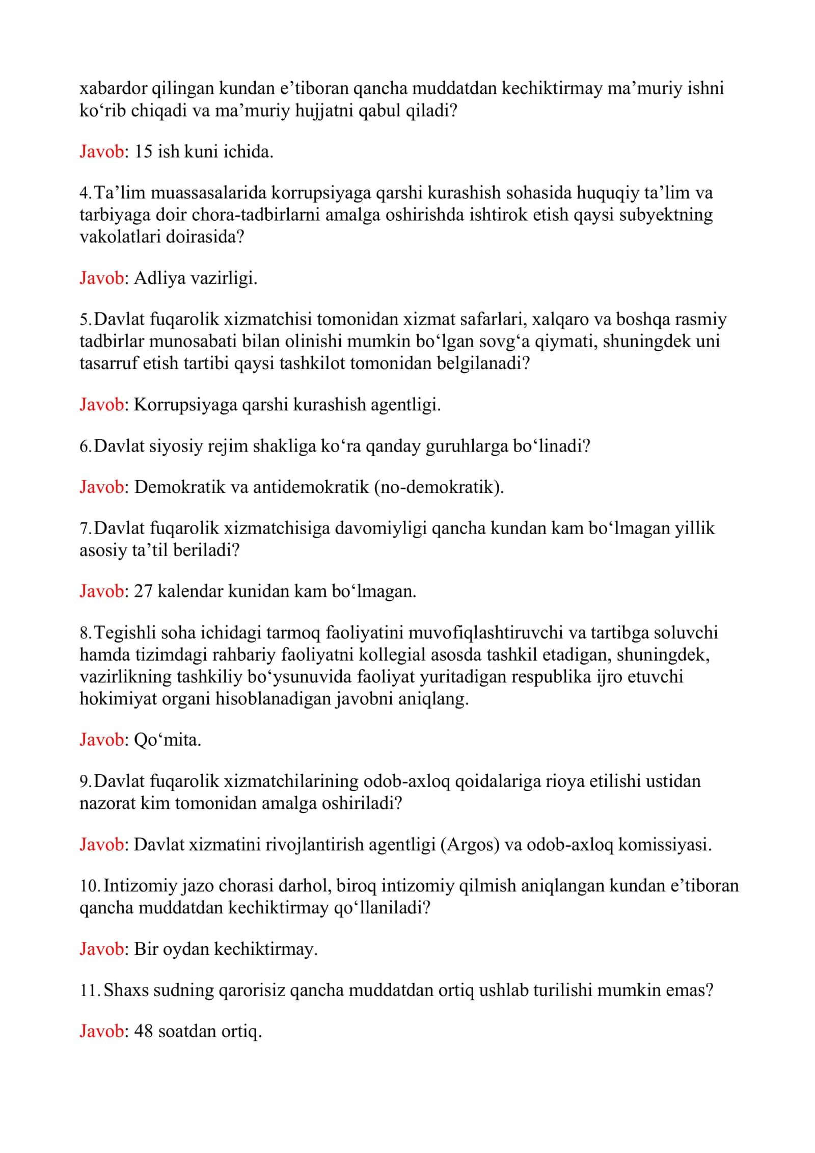 Argos testlari eng so'ngi(Milliy qonunchilik) 2