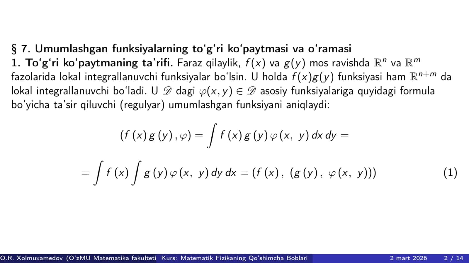 Umumlashgan funksiyalar fazosi D` (2) 2